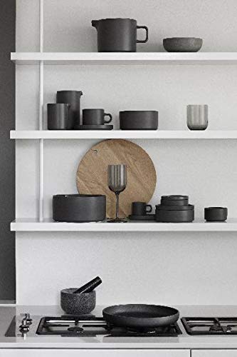 Blomus PILAR 6 oz Tea Cups and Saucers Set of 2 - Premium Pewter Finish in Charcoal - Perfect for Afternoon Tea, Coffee Break or Gift Giving