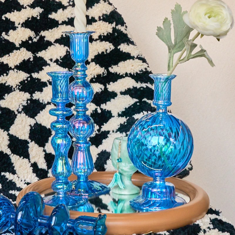 Elegant Sky Blue Glass Candle Holder for Home Decor - Perfect for Weddings, Parties & Romantic Dinners