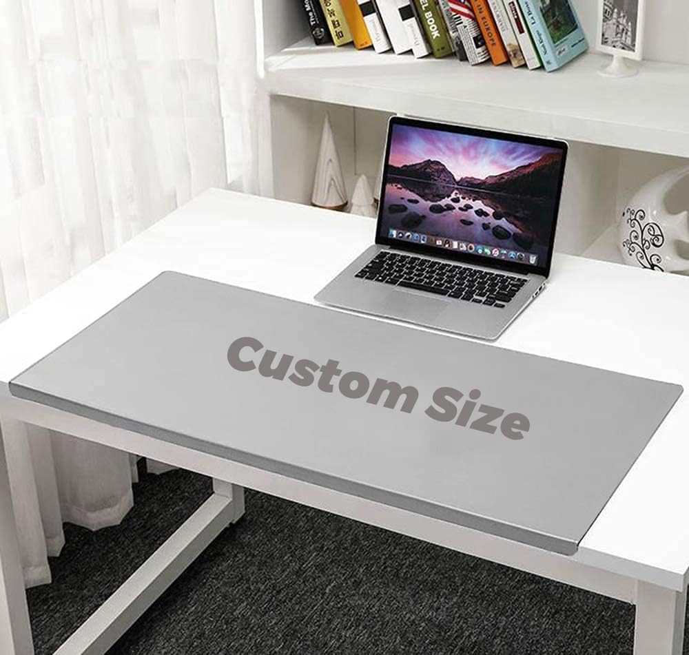 Non-Slip PU Leather Office Desk Pad - Waterproof Writing Mat with Full Grip Fixation Lip, Gaming & Laptop Keyboard Work Surface Protector, Custom Size (Gray) - Perfect for Home Office, Study & Gaming Setups