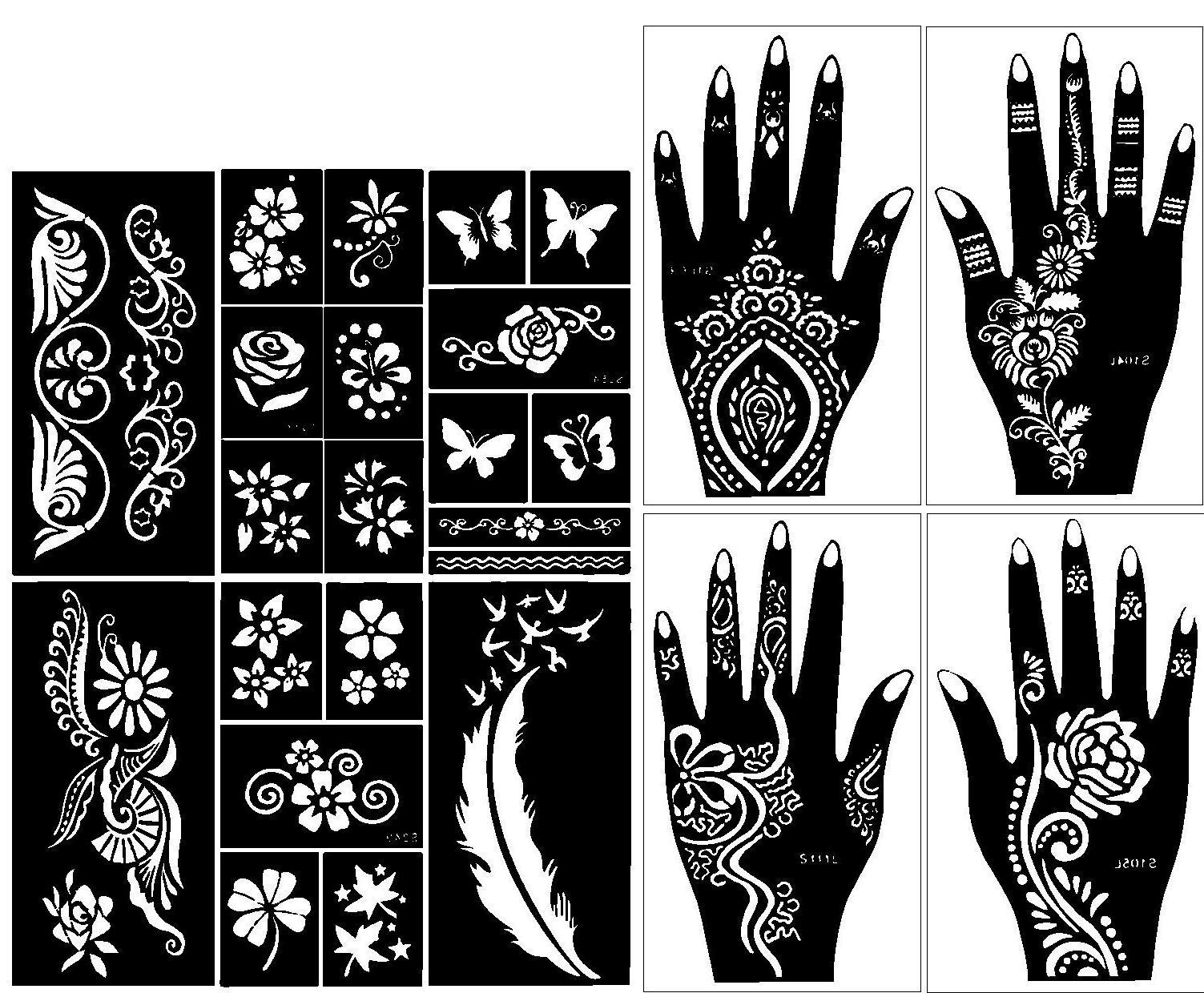 Premium Henna Tattoo Stencil Kit for Hands, Body, Fingers & Face | Temporary Mehndi Art Designs for Kids, Women & Girls | Perfect for Parties, Weddings & Festivals | Black Color | Medium Size