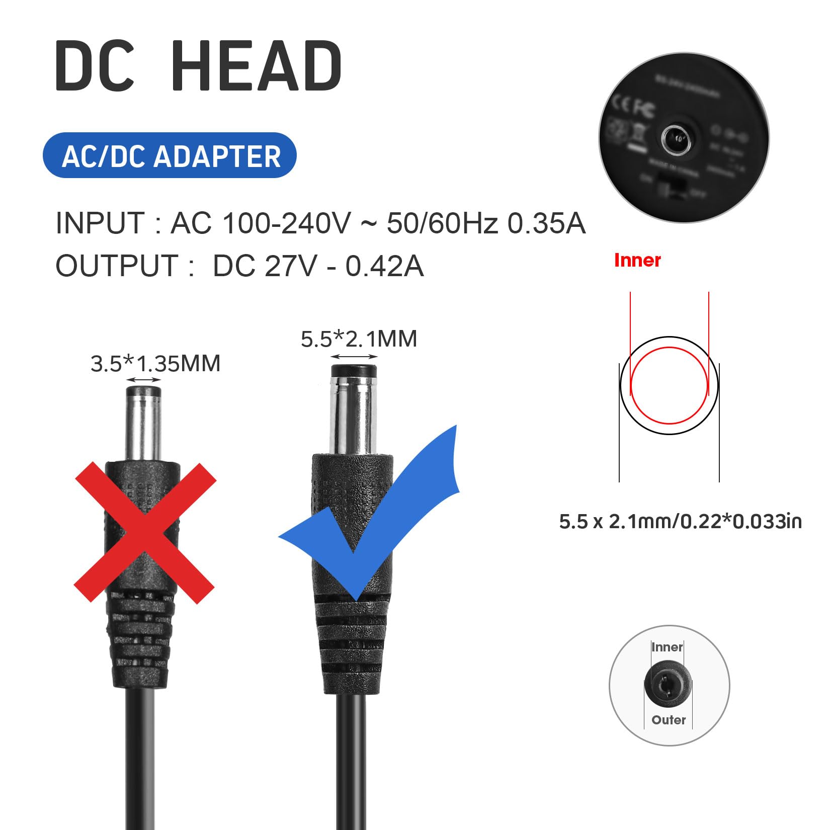 27V 0.5A Power Adapter Charger for Muscle Massage Guns - Compatible with 27V 0.42A Massagers - Perfect for Home Gym Recovery & Professional Therapy Use