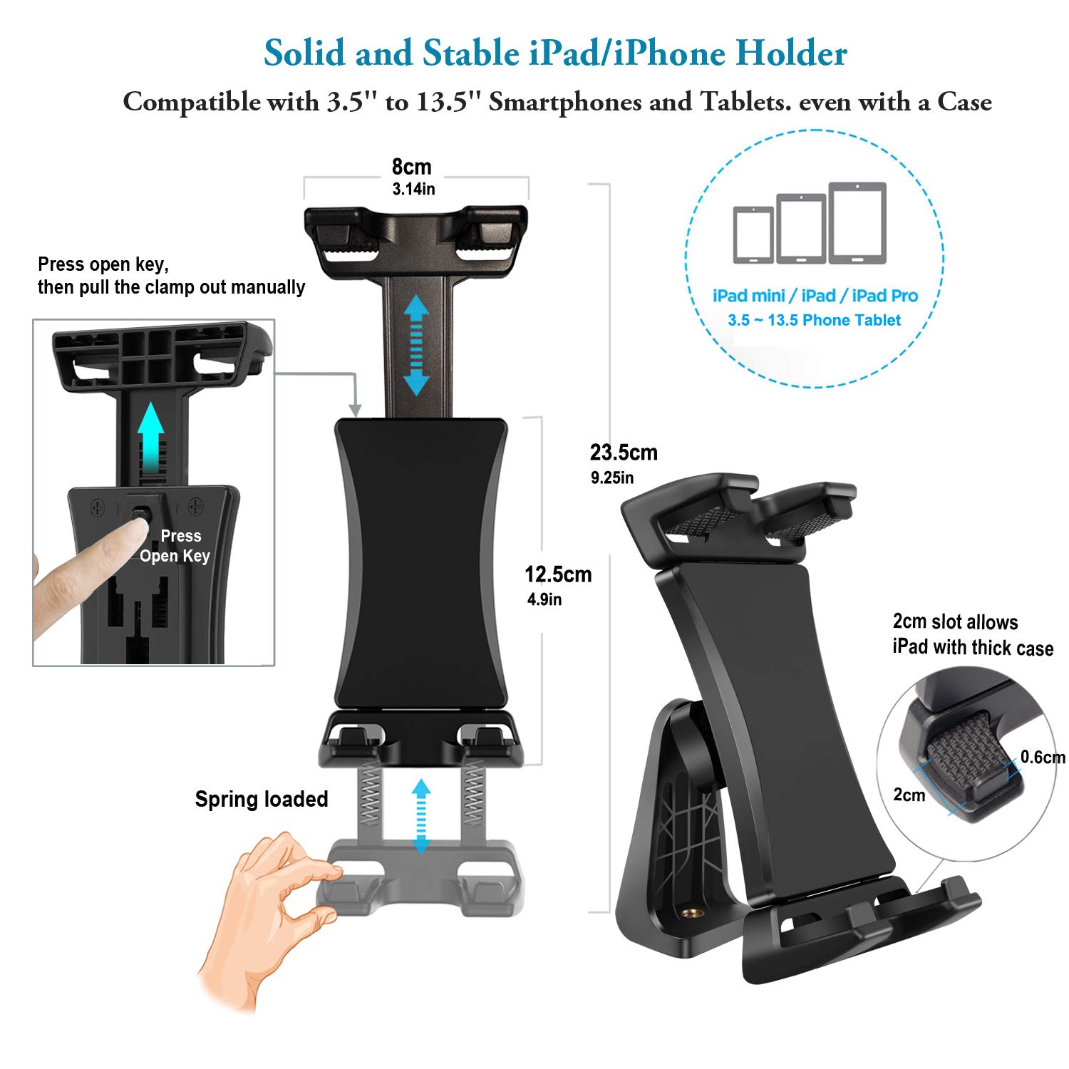 Heavy Duty 60-inch Adjustable Tripod Stand for iPad, iPhone, Tablet (3.5-13.5 inch) - Compatible with iPad Pro/Air/Mini 12.9/11, DSLR Cameras - Includes Remote for Video Calls, Zoom Meetings & Photography
