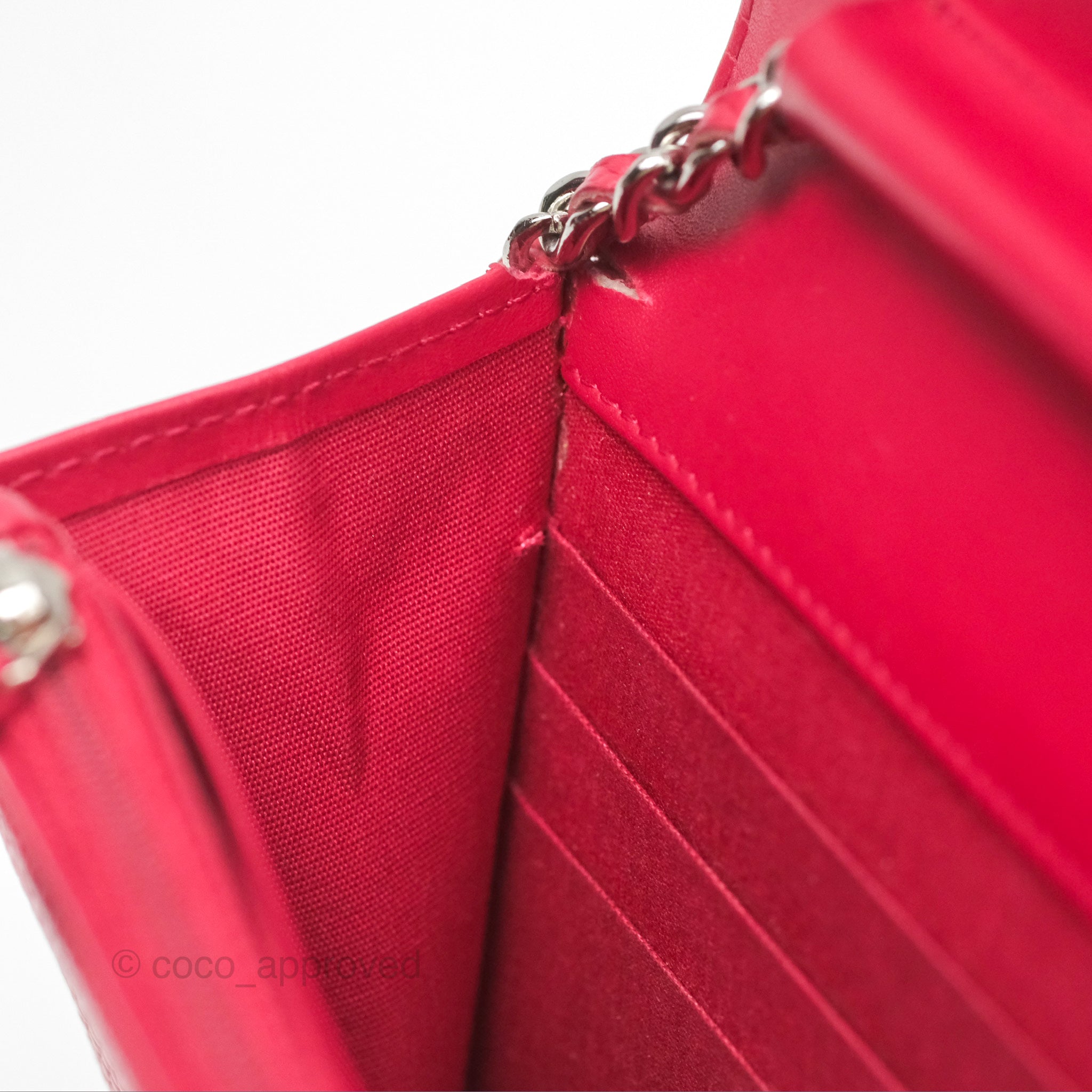 Chanel CC Wallet On Chain WOC in Dark Pink Caviar Leather with Silver Hardware - Perfect for Evening Events, Parties & Luxury Fashion Accessories