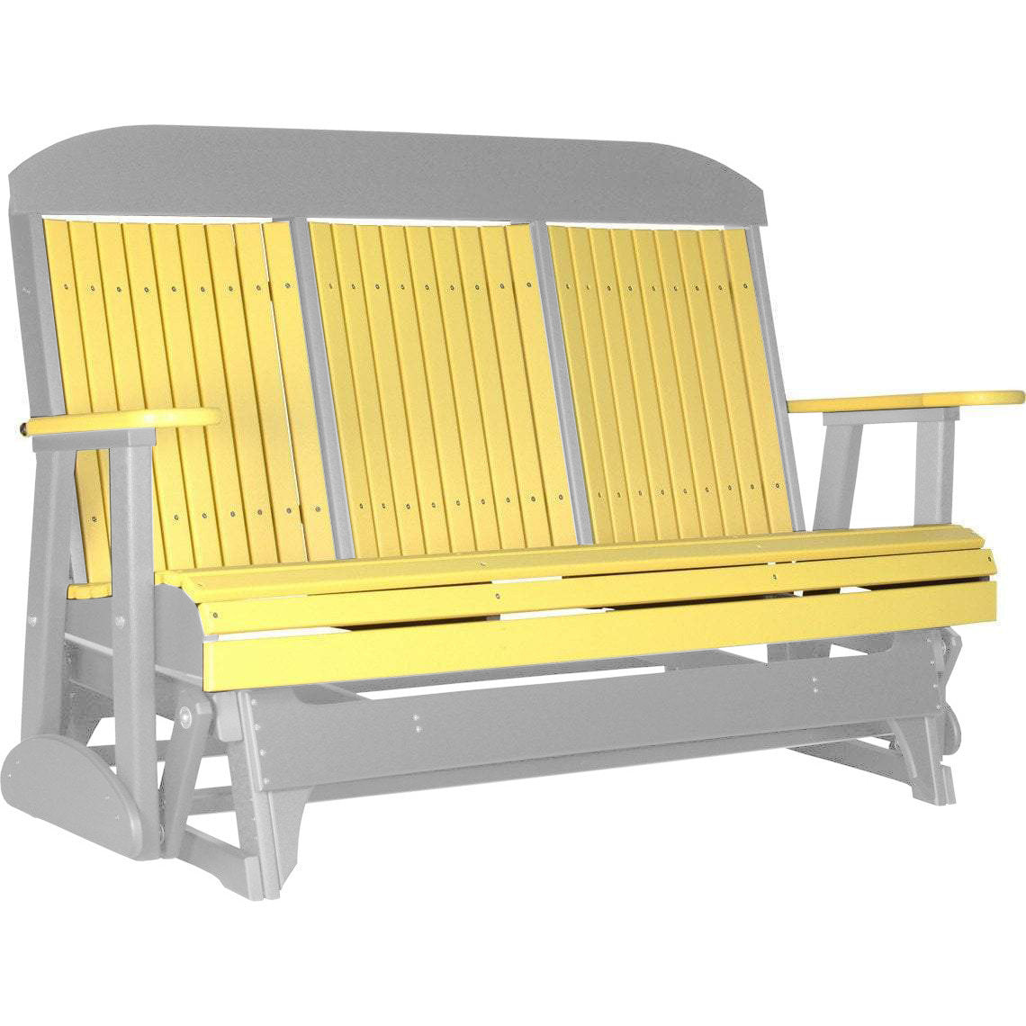 LuxCraft 5 ft. Yellow Recycled Plastic Highback Outdoor Glider with Cup Holder - Perfect for Patio, Garden, and Backyard Relaxation