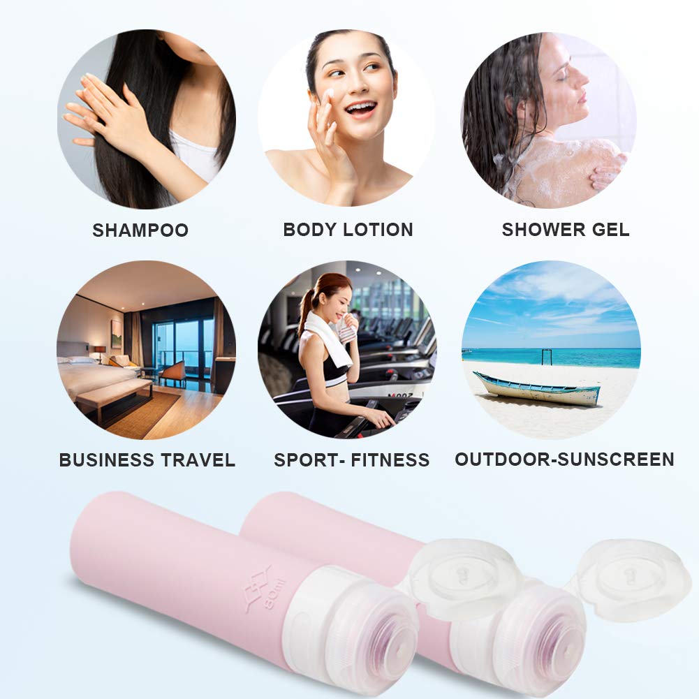 FOMODY 4-Pack 80ml Silicone Travel Bottles for Shampoo, Conditioner & Lotion - Leakproof TSA Approved Toiletry Containers - BPA Free FDA Certified - Perfect for Airplane Carry-On, Gym & Vacation Essentials