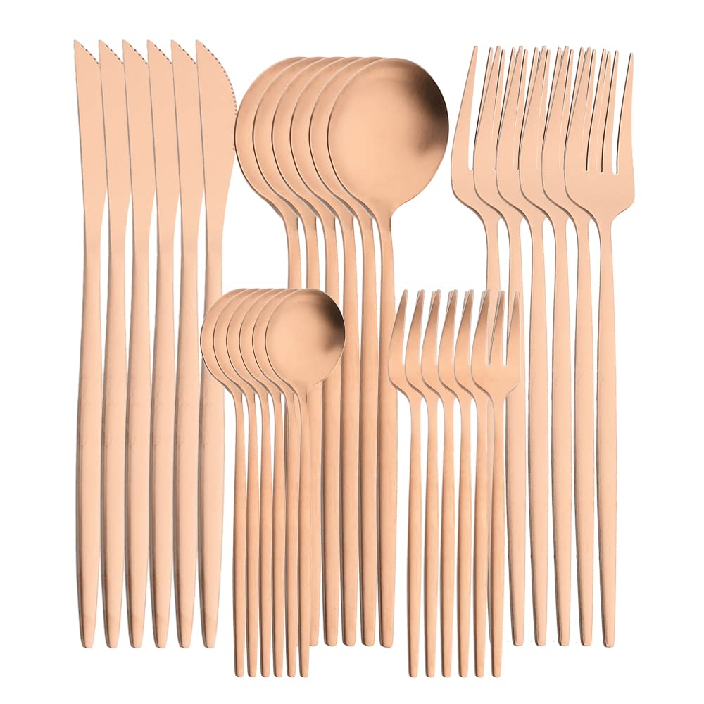 30-Piece Matte Stainless Steel Flatware Set - Knife, Fork & Spoon Cutlery for Dining - Rose Gold Silverware for Kitchen, Restaurant & Dinner Parties - Durable & Elegant Tableware Set