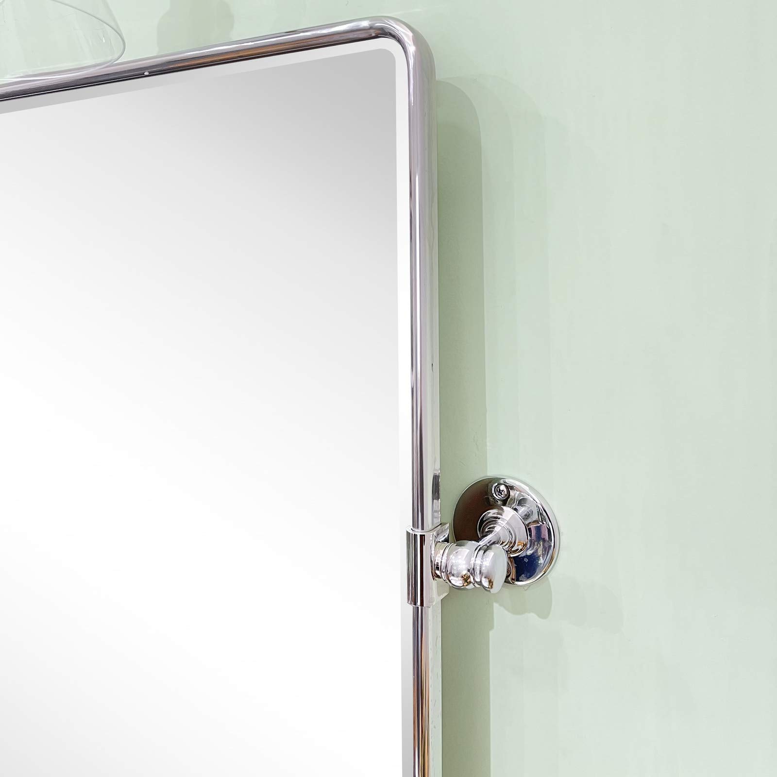 TEHOME 27 x 35 Inch Farmhouse Chrome Metal Framed Pivot Rectangle Bathroom Mirror - Adjustable Tilting Beveled Vanity Mirror for Wall Mount - Perfect for Bathroom, Bedroom, and Dressing Room Decor