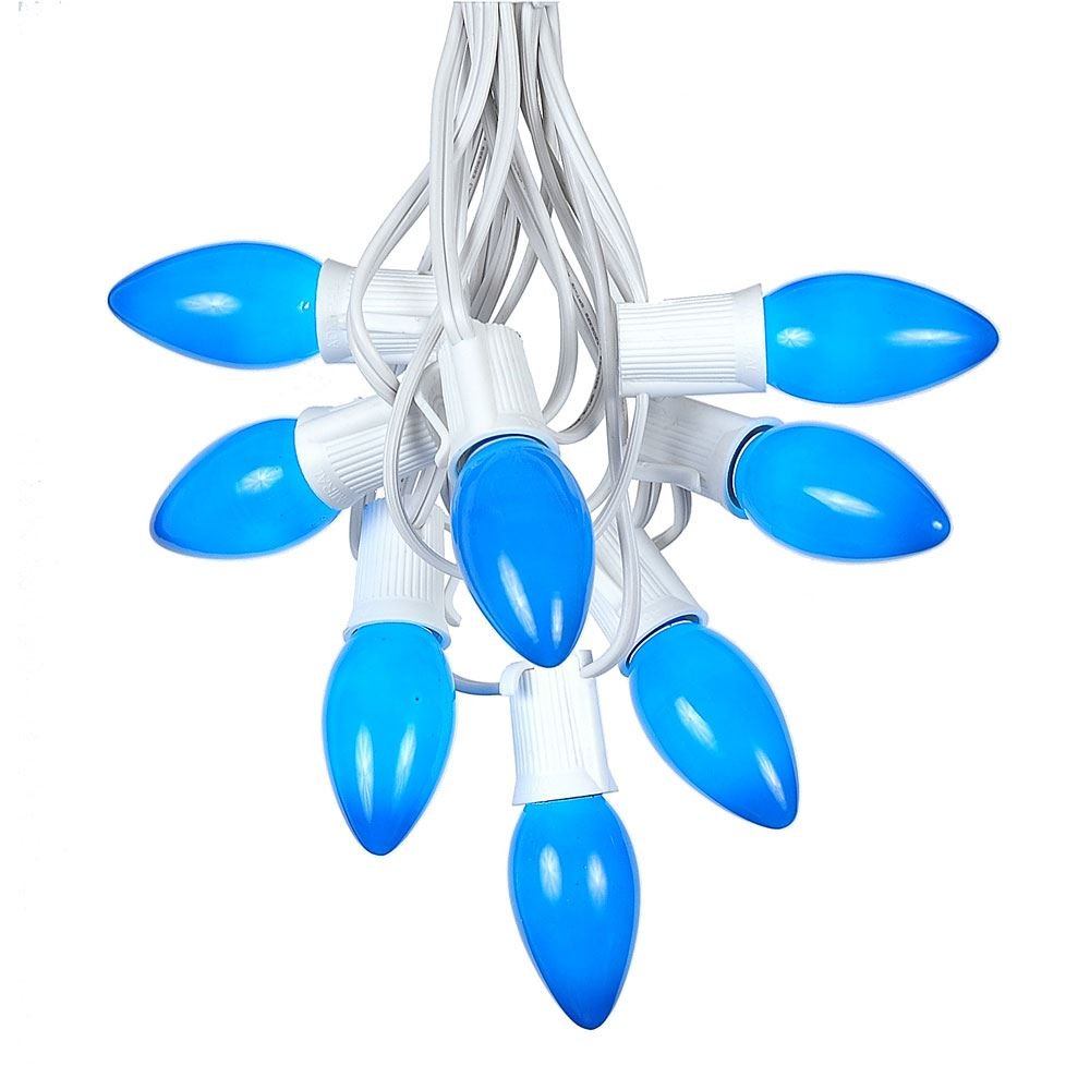 100 Foot Blue C9 Ceramic Christmas String Lights - Outdoor Holiday Lights with Opaque Bulbs for Roofline & Tree Decor - White Wire - Perfect for Christmas Tree, House, Porch and Yard Decoration