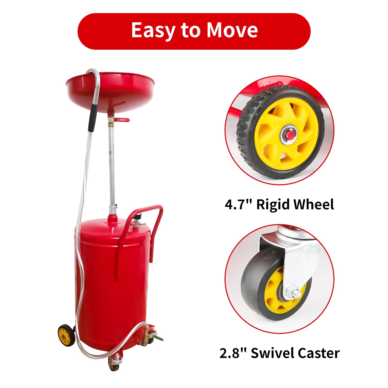 20 Gallon Portable Oil Drain Container - Heavy Duty Waste Oil Drain Tank with Wheels for Easy Transport | Air Operated Drainer for Quick Oil Changes | Adjustable Height Fluid Disposal System | Ideal for Auto Shops, DIY Mechanics & Fleet Maintenance