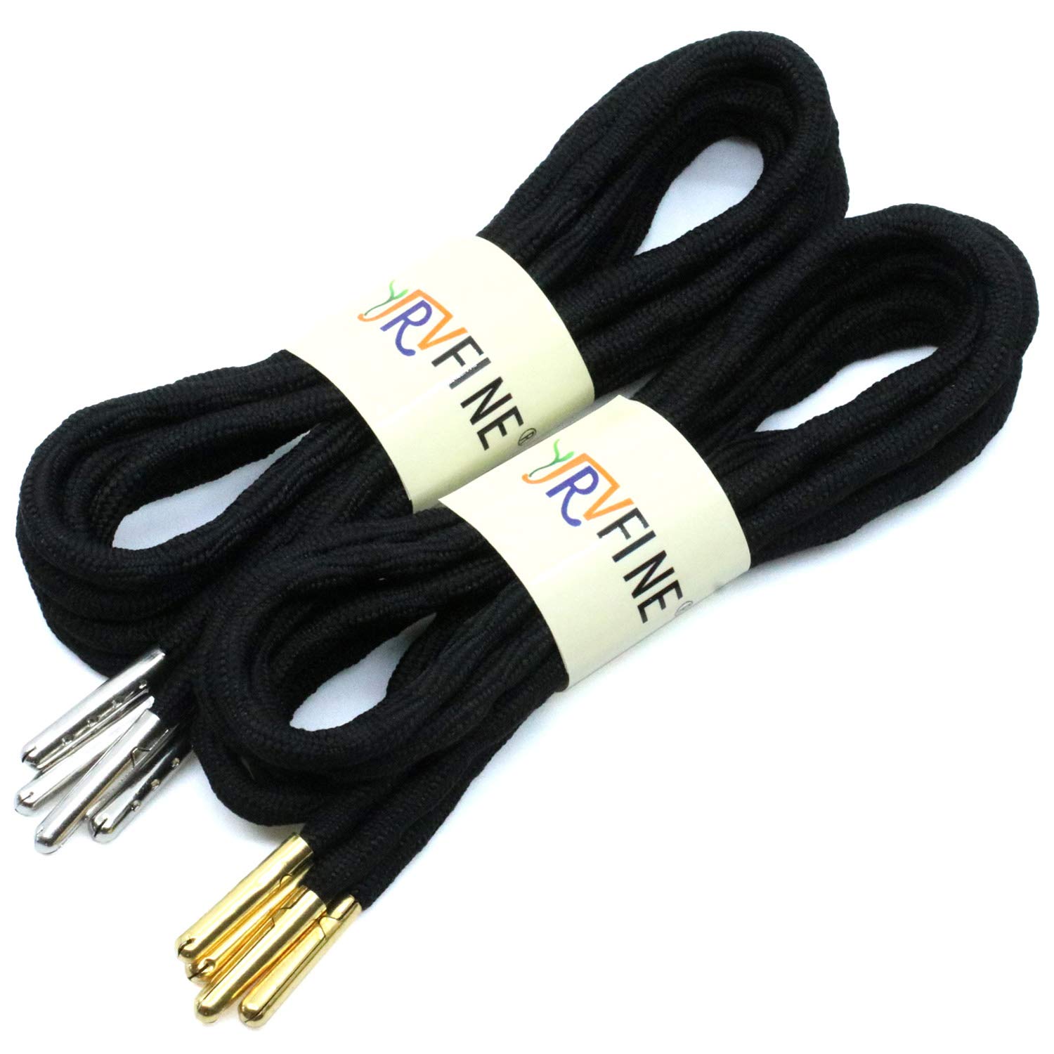 YJRVFINE 2-Pair Non-Slip Thick Round Hiking Boot Laces with Metal Tips - Durable Shoelaces for Outdoor Hiking, Work Boots & Winter Shoes