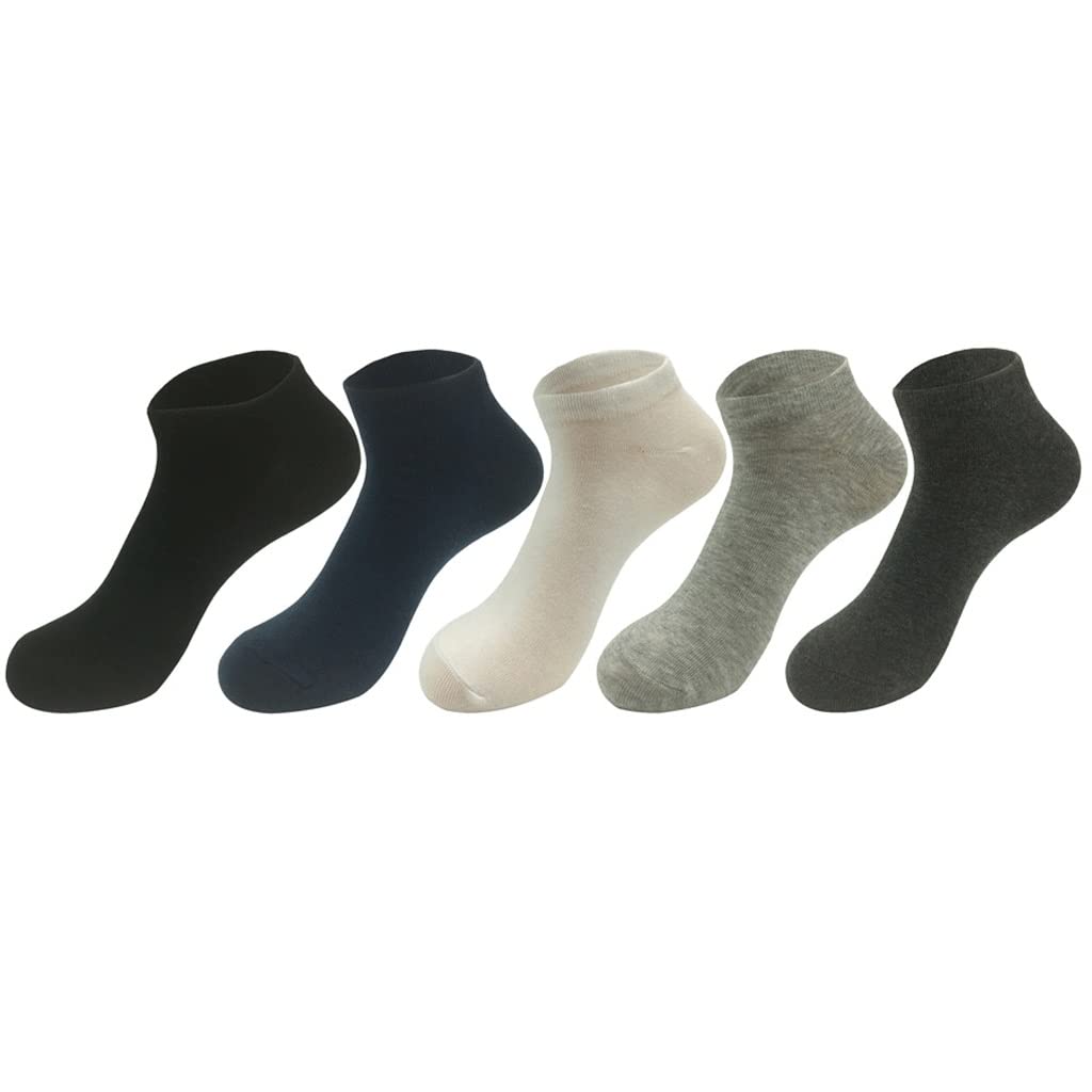 5 Pairs Men's Cotton Ankle Socks - Low Cut Invisible Boat Socks for Men (One Size, Color B) - Perfect for Dress Shoes, Sneakers & Casual Wear