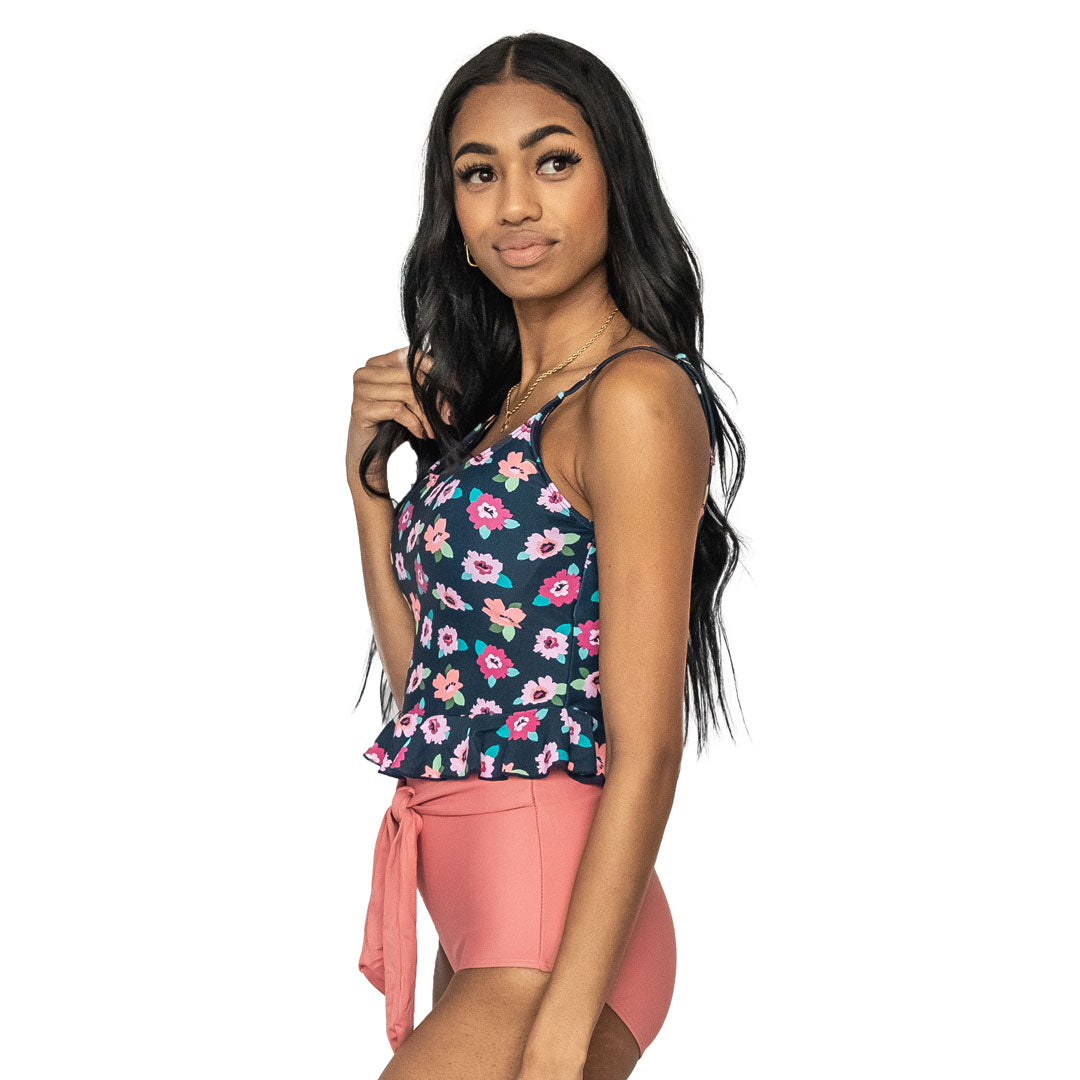 Women's Scoop Neck Peplum Tankini Top - Flattering Swimwear for Beach & Pool - Perfect for Summer Vacations and Resort Wear