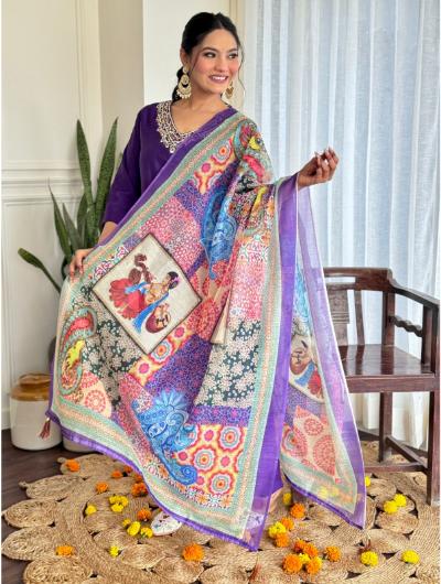 Elegant Purple Silk Kurti with Pant & Chanderi Dupatta Set - 3 Piece Indian Ethnic Outfit for Women | Perfect for Weddings, Festivals & Special Occasions