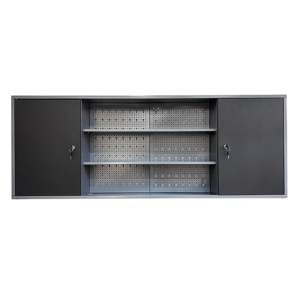 JZD Heavy Duty Metal Wall Mount Tool Storage Cabinet - Lockable Garage Organizer with Black & Grey Finish - Perfect for Garage, Workshop & Home Tool Organization