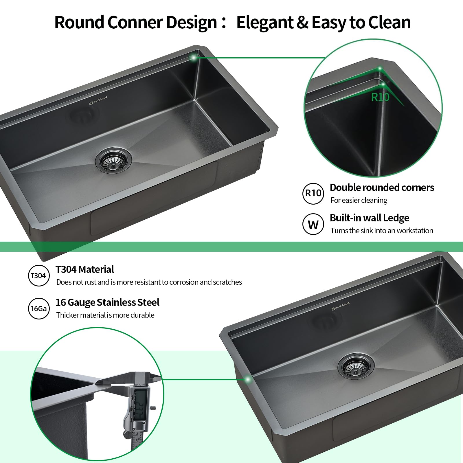 33 x 19 x 10 Inch Undermount Kitchen Sink - 16 Gauge Stainless Steel Single Bowl Workstation Sink with Cutting Board in Gunmetal Black | Perfect for Modern Kitchens, Food Prep & Dishwashing