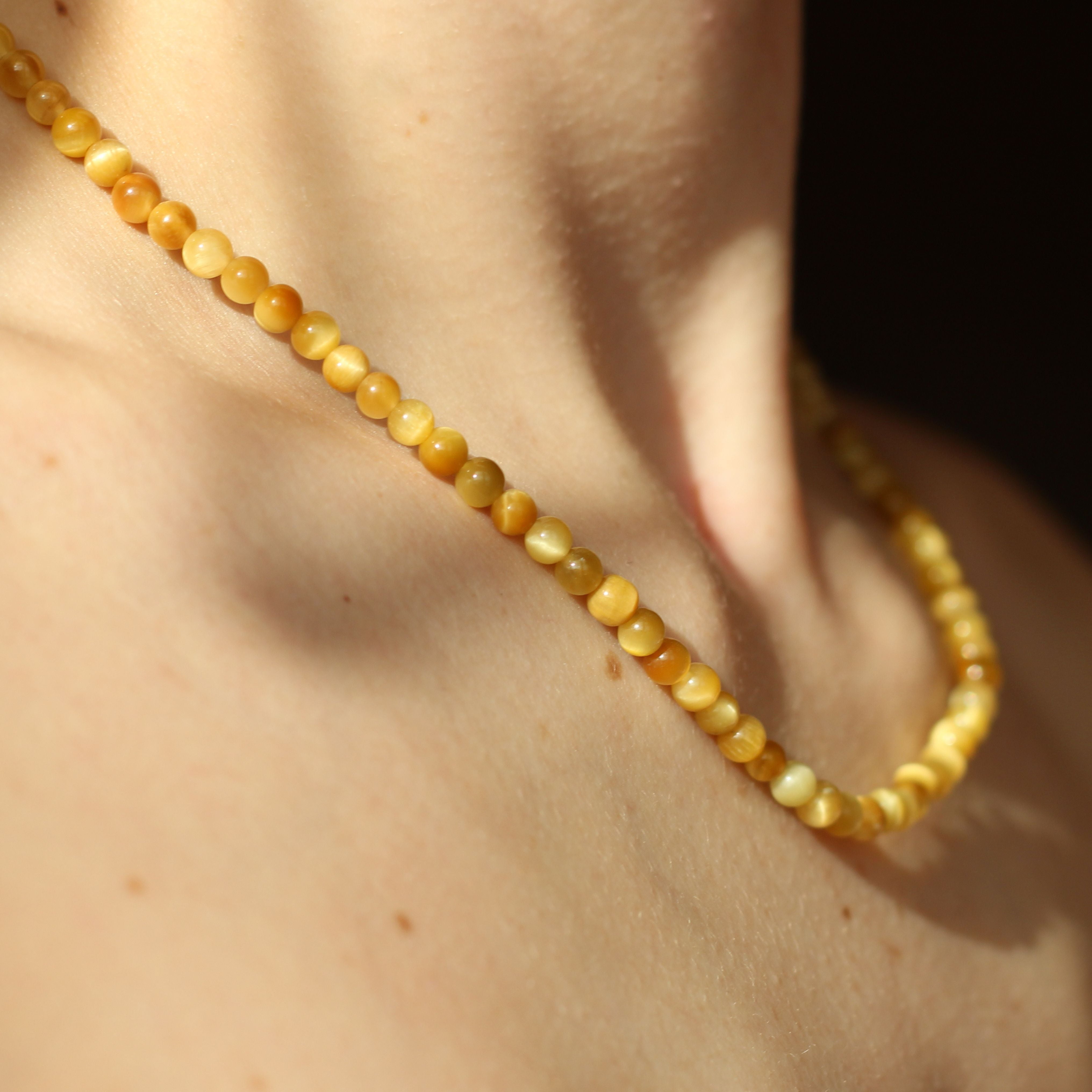 Golden Tiger Eye Beaded Necklace for Women - Mini Adjustable Spiritual Healing Jewelry - Perfect for Meditation, Yoga & Boho Fashion