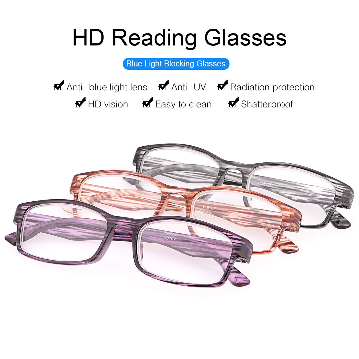 Blue Light Blocking Reading Glasses 3-Pack for Men & Women - UV Protection, Anti-Glare Computer Glasses - Perfect for Office Work, Gaming & Screen Time