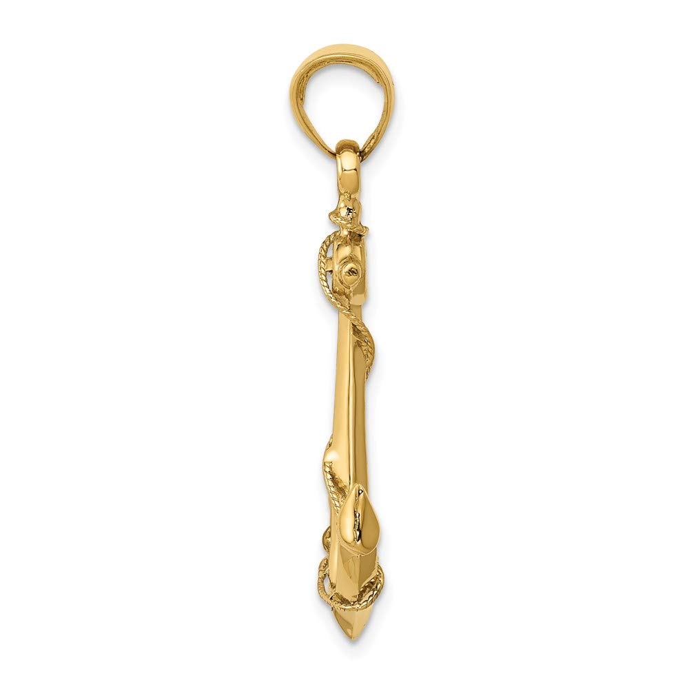14k Yellow Gold Black Bow Large Anchor with Rope Pendant - Perfect for Nautical-Themed Jewelry and Gift Ideas