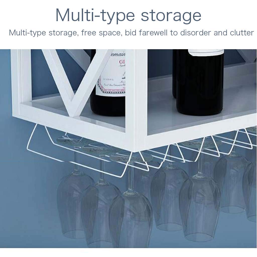 Modern Floating Wall Shelves with Inverted Wine Glass Rack - Multifunctional Iron Bottle Holder & Hanging Goblet Storage with Partitions - Perfect for Kitchen, Bar, Dining Room & Home Decor