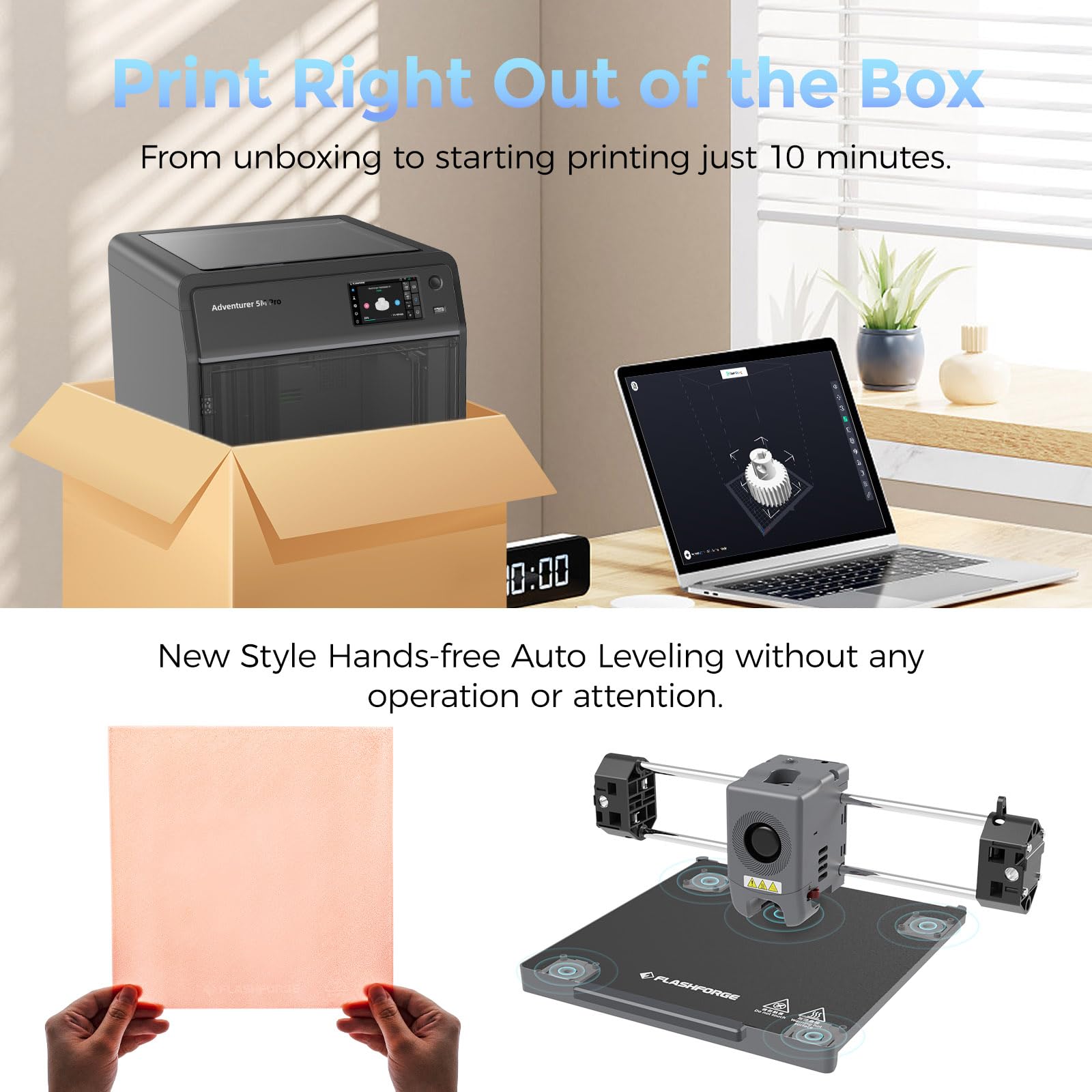 FLASHFORGE Adventurer 5M Pro 3D Printer - 600mm/s High-Speed FDM Printer with Auto Leveling, 280°C Quick Detachable Nozzle & Core XY Structure | Dual Filtration System | 220x220x220mm Build Volume | Perfect for Home, Office & Educational 3D Printing Projects