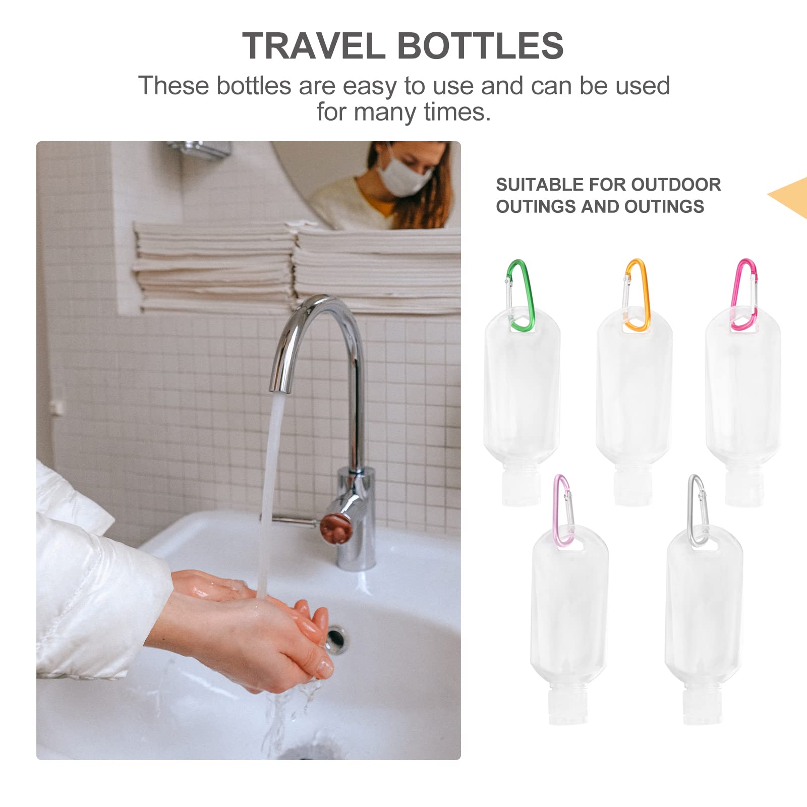 16pcs Travel-Sized 60ml Clear Plastic Keychain Bottles - Leakproof Squeeze Containers with Flip Cap for Cosmetics, Toiletries & Liquids - Perfect for TSA-Compliant Travel, Gym Essentials & On-The-Go Organization