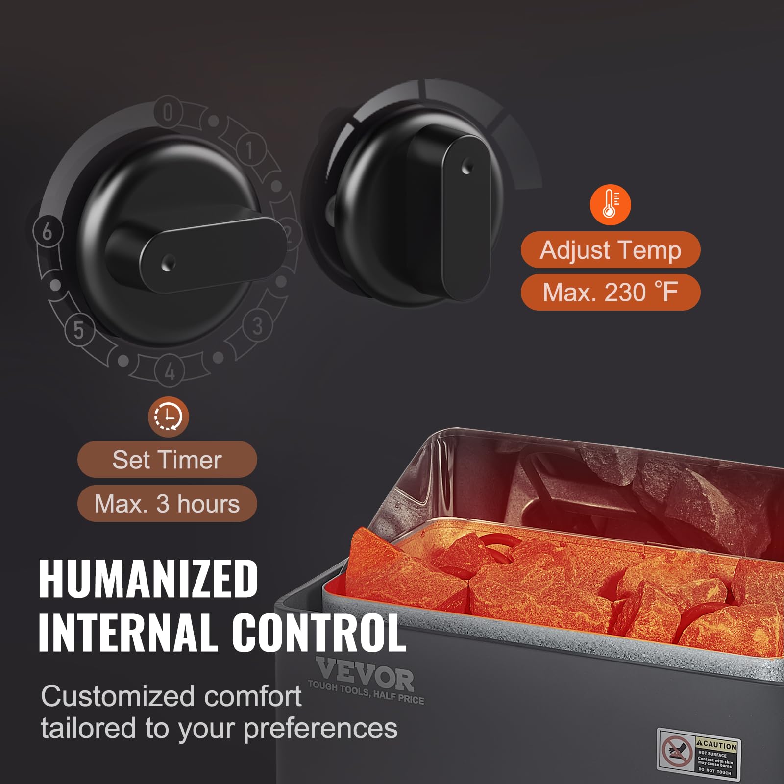 VEVOR 3KW 220V Electric Sauna Heater with Built-in Controls, 3h Timer & Adjustable Temperature (70-141 cu ft) - Home Spa, Hotel Sauna & Steam Bath Use - FCC Certified for Safety & Relaxation