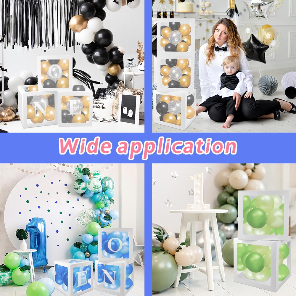 1st Birthday Decorations for Boys & Girls - 3-Piece Balloon Box Set for Baby's First Birthday Party, Easter & Special Occasions | One Year Old Party Decor with Clear Blocks