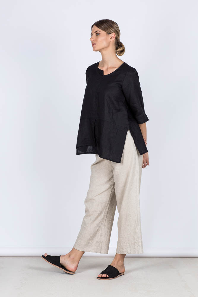 Adele Women's Linen Blouse Black - Soft Breathable Summer Tunic Top for Casual Outings & Beach Vacations