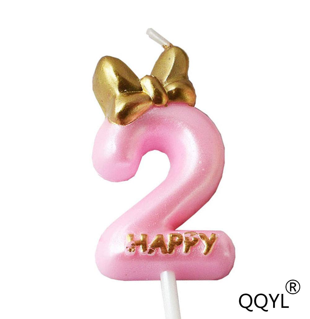 Pink & Purple Number 2 Birthday Candle Topper for Girls - Gold 2nd Birthday Cake Decorations - Perfect for 2-Year-Old Birthday Parties, Cakes, and Celebrations