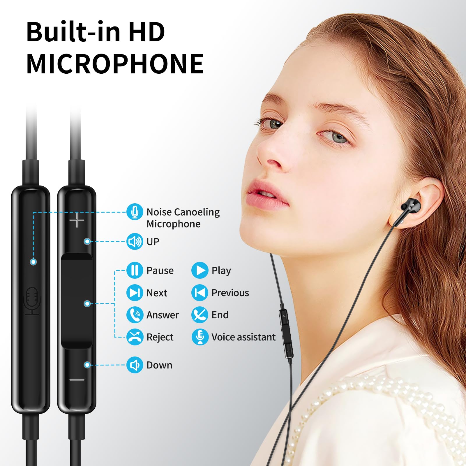 Premium Wired Earbuds with Noise Cancelling Mic - Compatible with iPhone 16/15/14/13/12, Samsung Galaxy S25/S24/Z Flip5/4/3/S23/S22 (USB-C) - Black In-Ear Headphones for Workouts, Commuting & Gaming