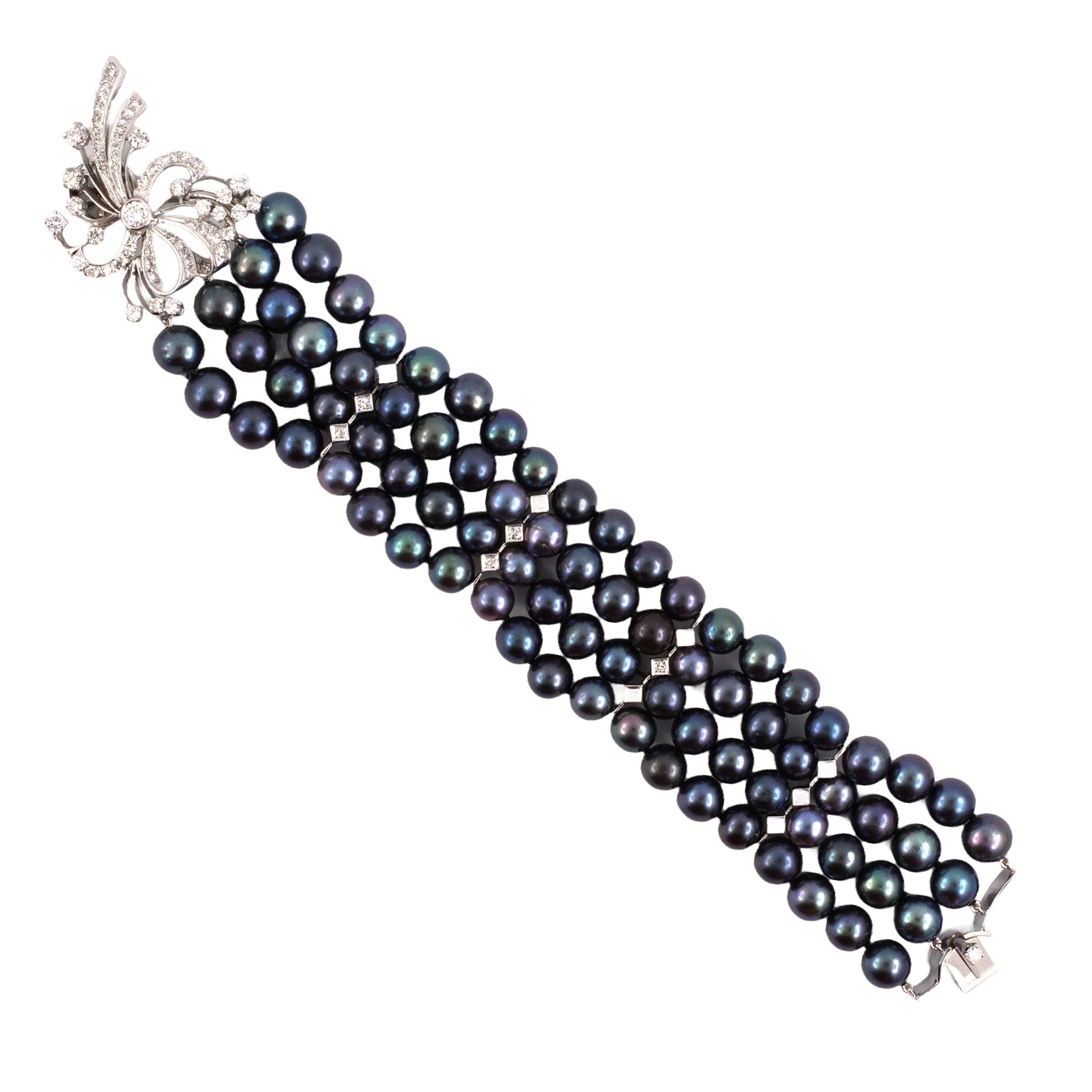 Elegant Black Tahitian Pearl & Diamond Tennis Bracelet for Women - Perfect for Weddings, Parties & Special Occasions
