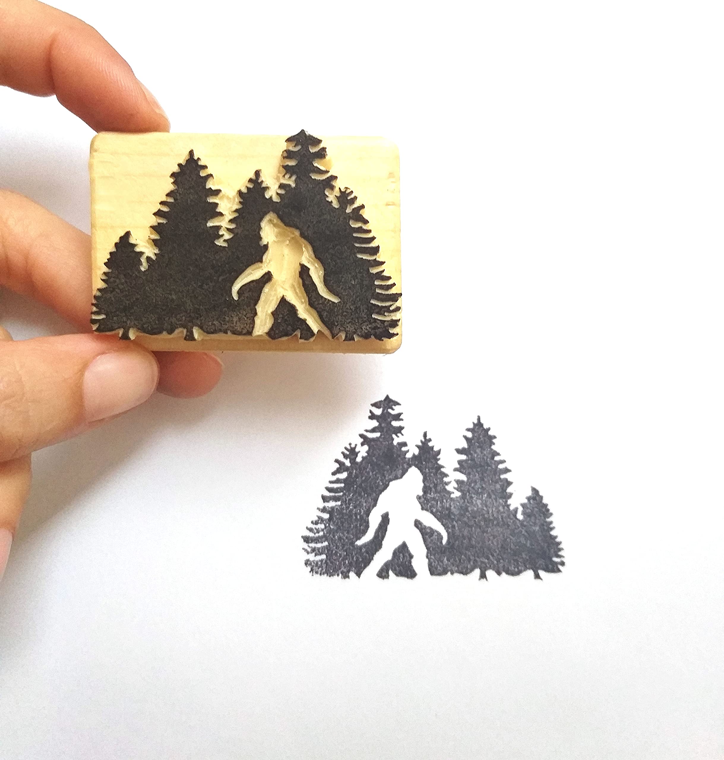 Hand Carved Sasquatch Bigfoot Rubber Stamp - Unique Gift for Boys, Kids, and Outdoor Enthusiasts - Perfect for DIY Crafts, Scrapbooking, and Adventure-Themed Projects