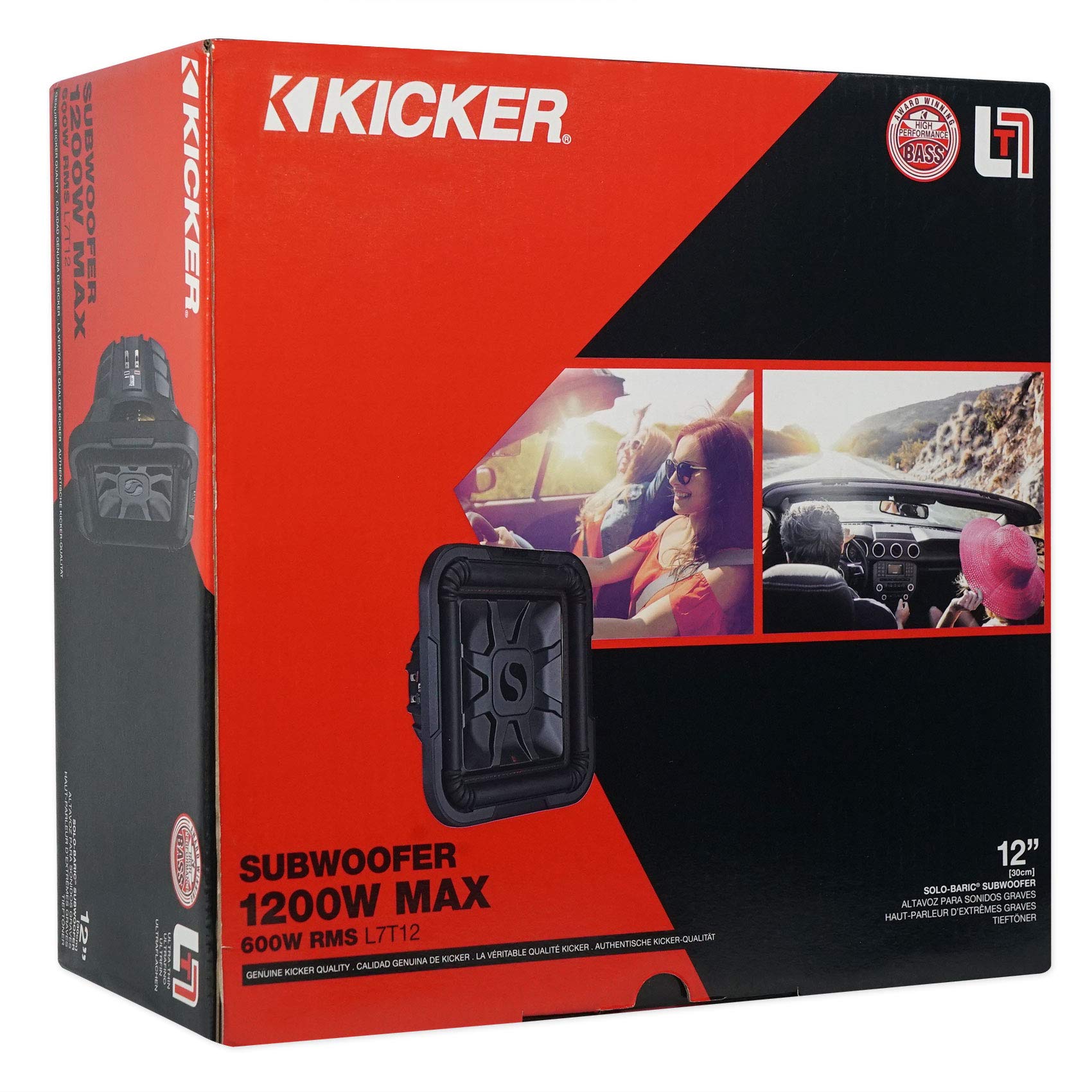 Kicker 46L7T124 12-Inch 1200 Watt L7T Solo-Baric Subwoofer with Vented Enclosure - Powerful Bass for Car Audio & Home Theater Systems