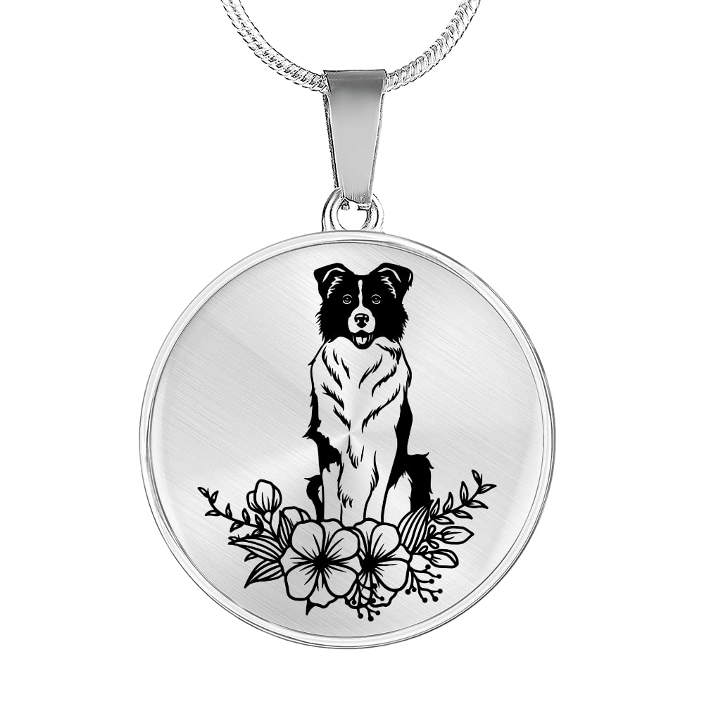 Border Collie Dog Necklace for Women - Cute Puppy Floral Wreath Pendant Jewelry | Perfect Gift for Dog Moms, Birthday & Mother's Day | Dog Lover Accessories for Spring & Summer Outfits