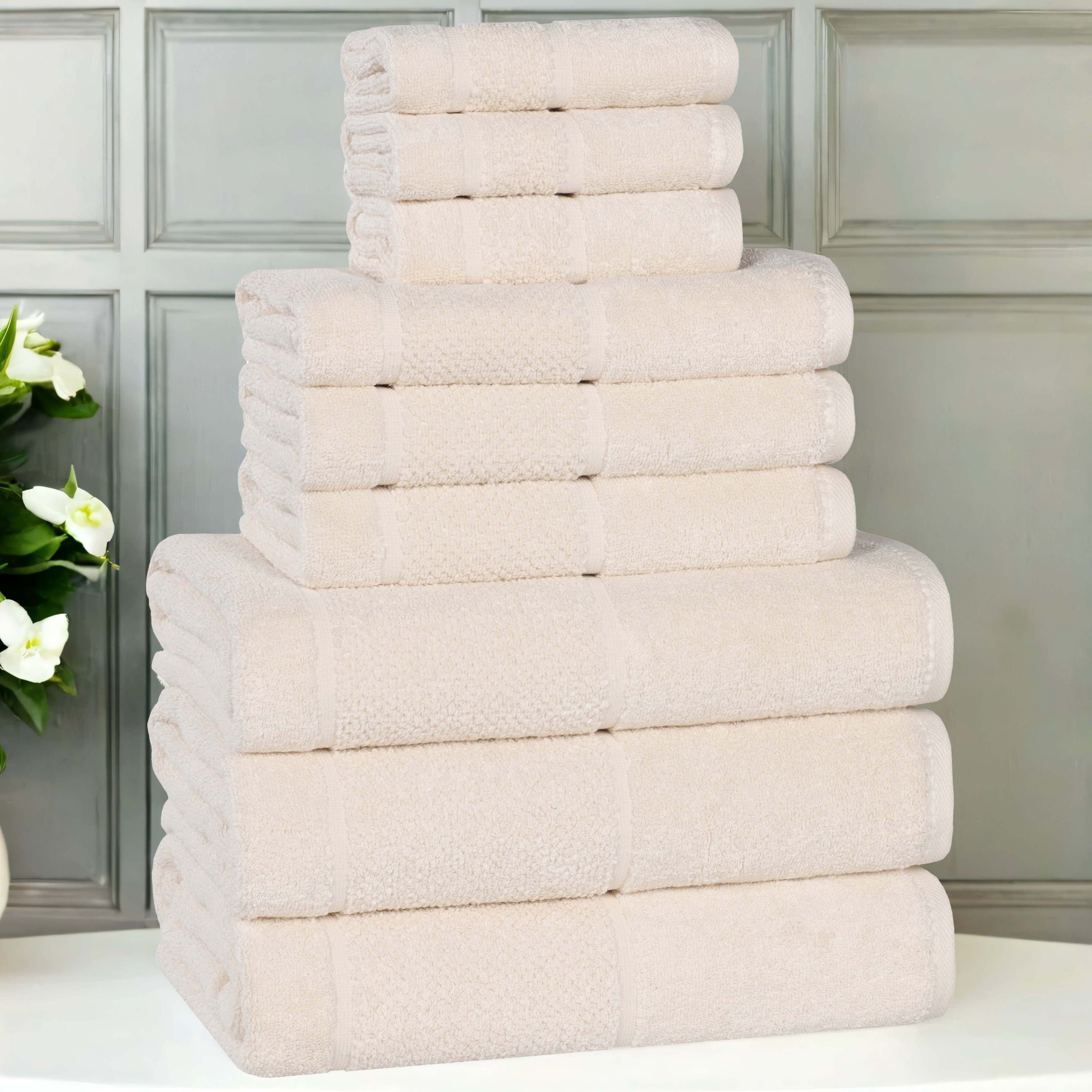 Premium 9-Piece Cotton Towel Set with Broad Border - Soft, Absorbent & Durable Bath Towels for Spa, Gym, and Luxury Home Use