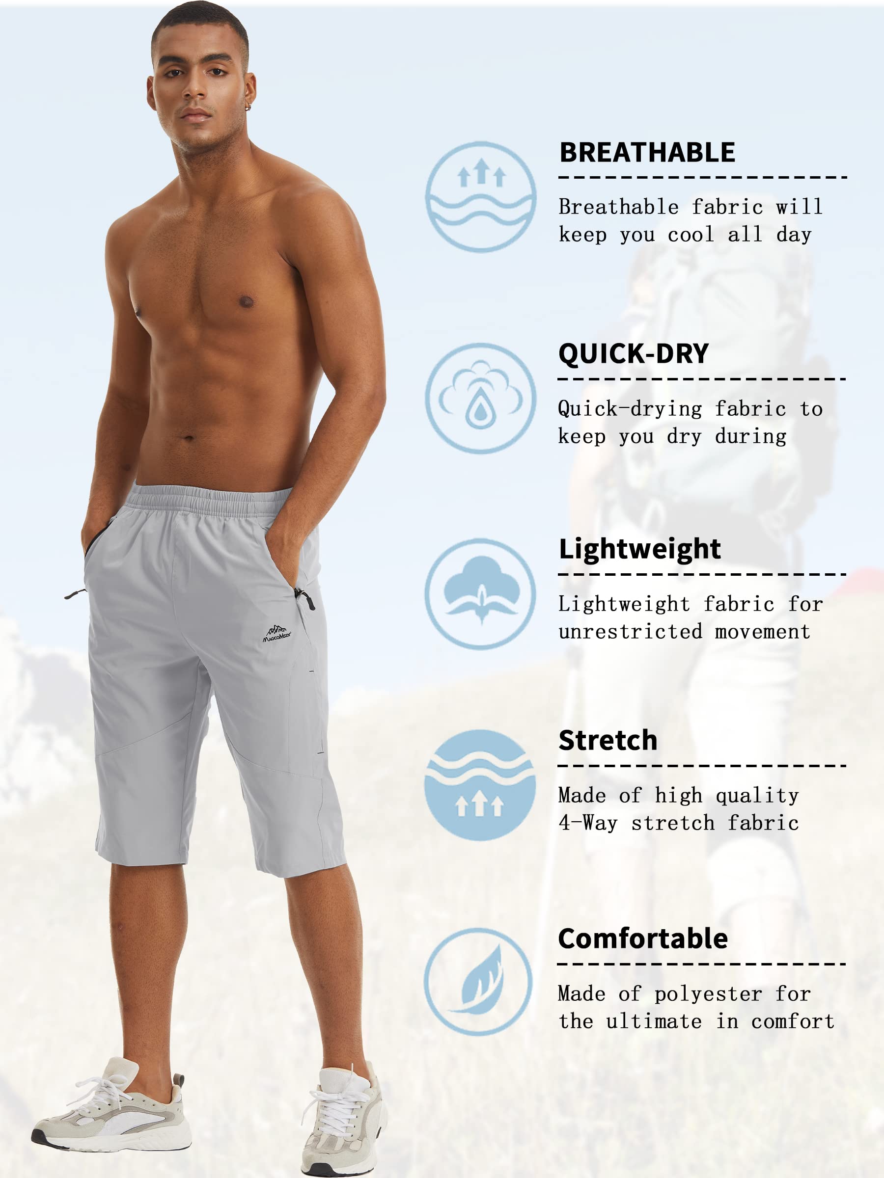 TACVASEN Men's Quick-Dry Hiking 3/4 Long Capri Shorts - Athletic Workout Running Shorts with Zipper Pockets - Perfect for Outdoor Adventures, Gym & Travel