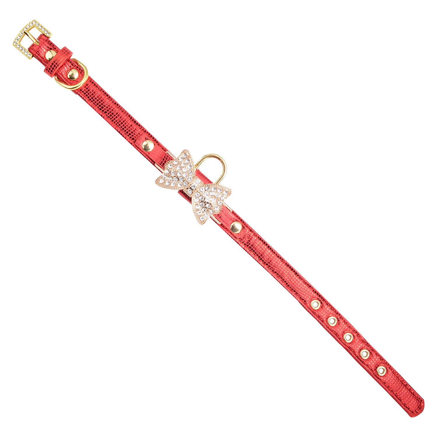 **LOVPE Gold Bling Diamond Glitter Leather Fashion Collar with Ring for Small Dogs & Cats - XS, Red | Walking, Travel, Party & Gifts for Puppy, Kitty, Poodle, Bulldog & Yorkshire Terrier**    *(Use for daily walks, pet parties, travel adventures, and stylish photo shoots!)*