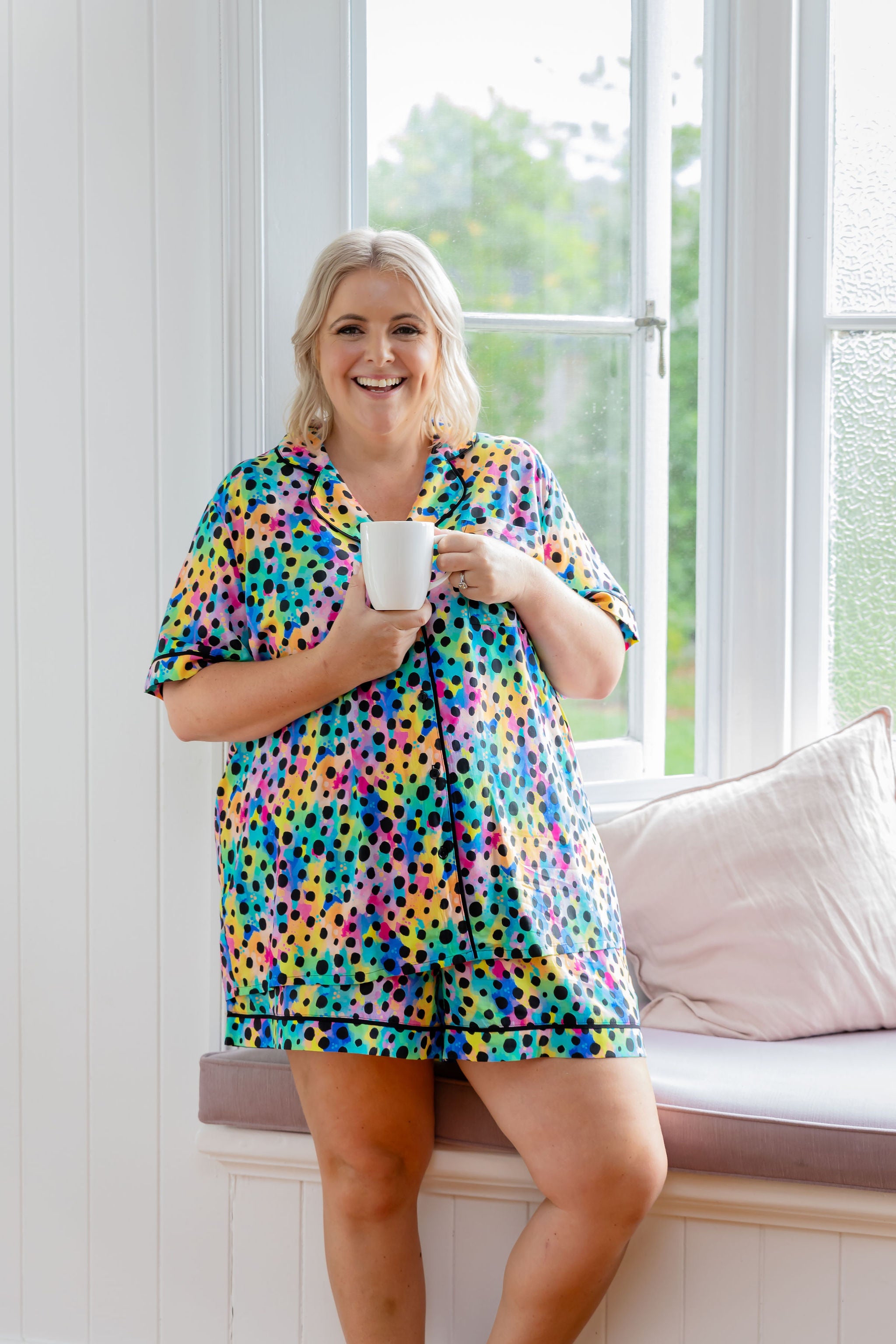 Kasey Rainbow Sundown SS Shirt & Short Sleepwear Set - Cheetah Print Pajamas for Women | Cozy Lounge Wear for Sleepovers & Relaxing at Home