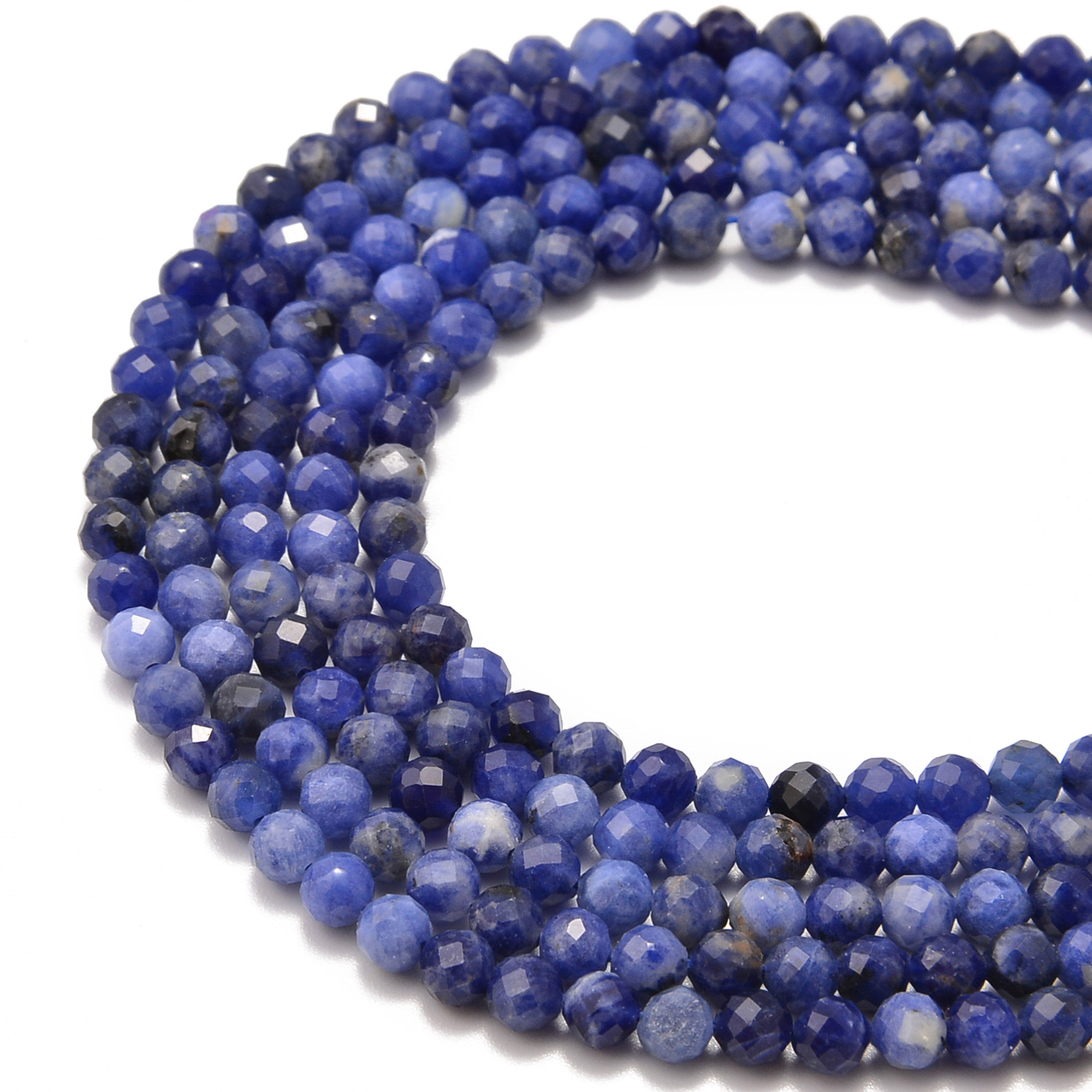 Blue Sodalite Faceted Round Beads 3mm 4mm 5mm 15.5 Inch Strand - Natural Gemstone Beads for Jewelry Making, DIY Crafts, Meditation & Healing Bracelets
