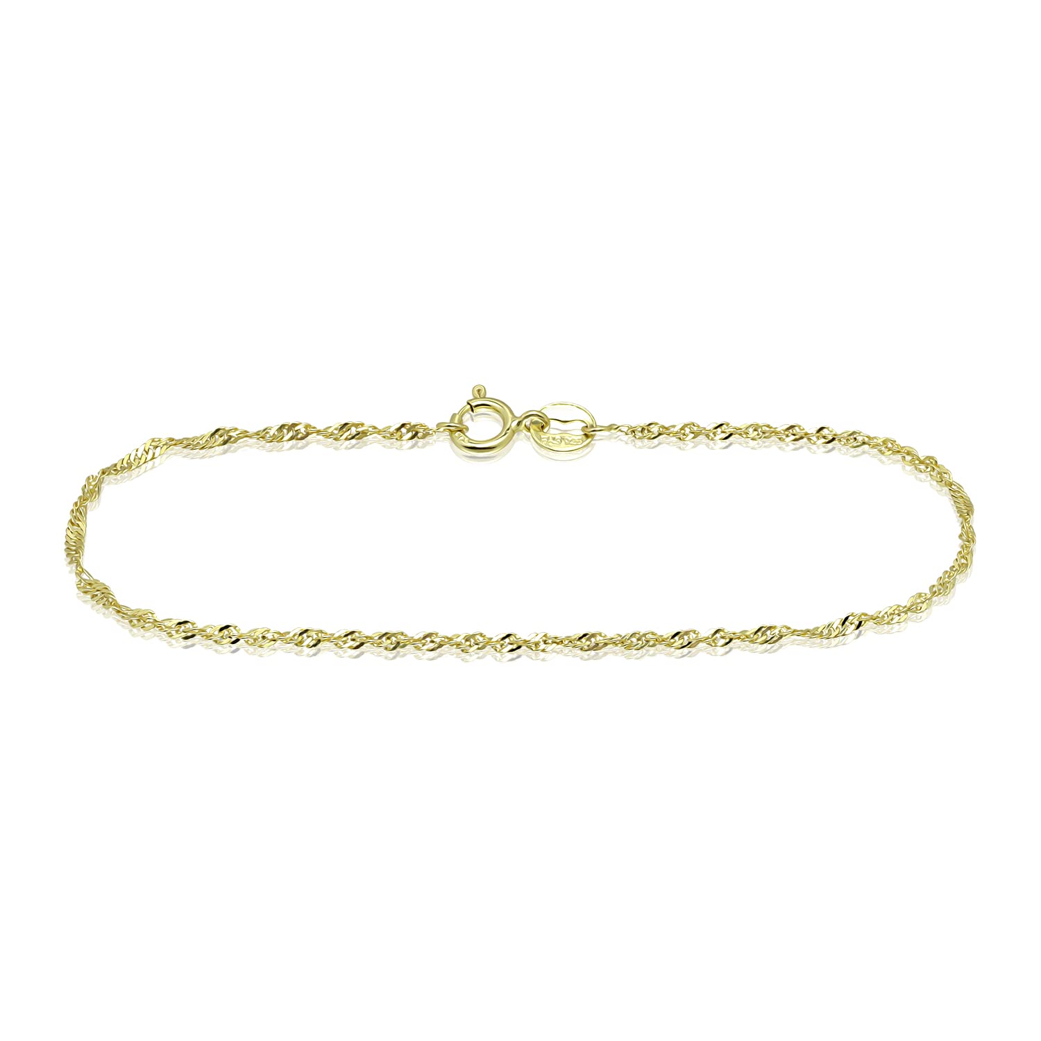 Sterling Silver 1.5mm Twisted Curb Singapore Rope Chain Anklet for Women - Adjustable Sizes 9