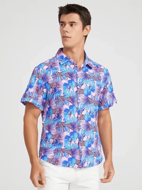 Stylish Men's Floral Hawaiian Shirt for Beach Vacation & Summer Outings - Tropical Print Short Sleeve Casual Shirt for Pool Party, Luau, Cruise & Island Getaway