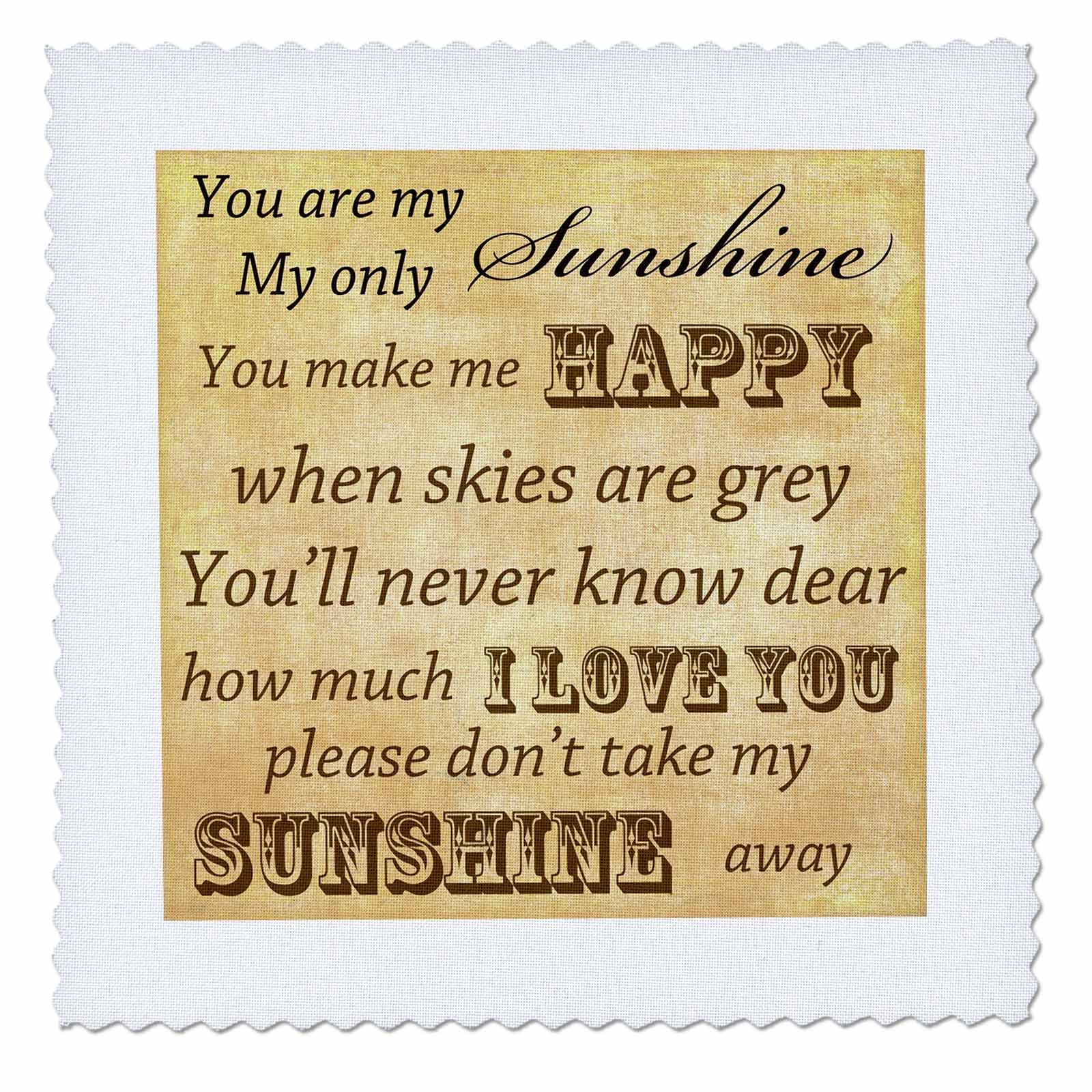 3dRose Vintage 'You Are My Sunshine' Love Songs Quilt Square - 10x10 Inch - Perfect for DIY Quilting, Home Decor & Gift Ideas