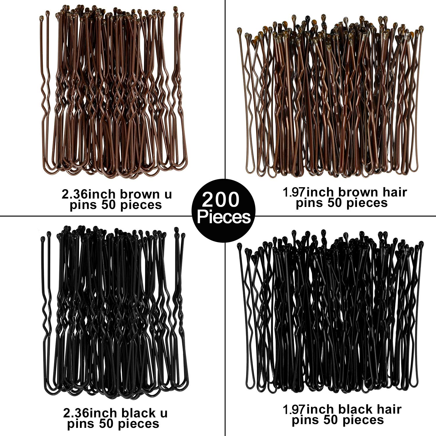 Hicarer 200-Piece U-Shaped Bobby Pins & Hair Clips Set - Black & Brown Metal Hairpins in Multiple Sizes with Clear Storage Box for Women, Girls - Perfect for Updos, Braids, Curly Hair & Everyday Styling