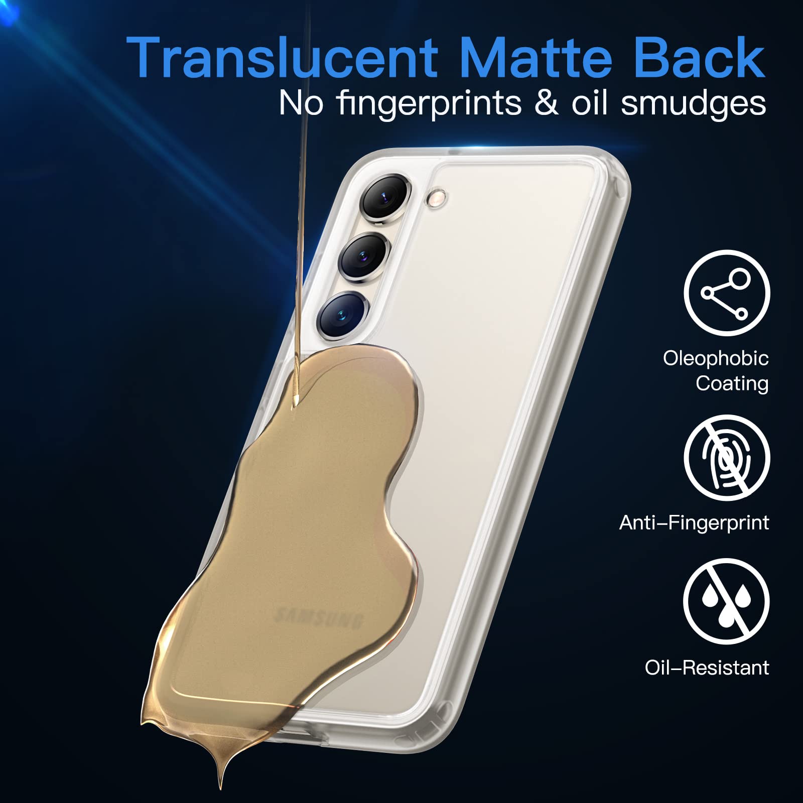 JETech 5-in-1 Matte Case for Samsung Galaxy S23 5G 6.1 Inch - 2 Pack Screen Protector + Camera Lens Protector, Translucent Back Shockproof Phone Cover with Tempered Glass (Frosted Clear) - Perfect for Daily Use, Work & Outdoor Activities