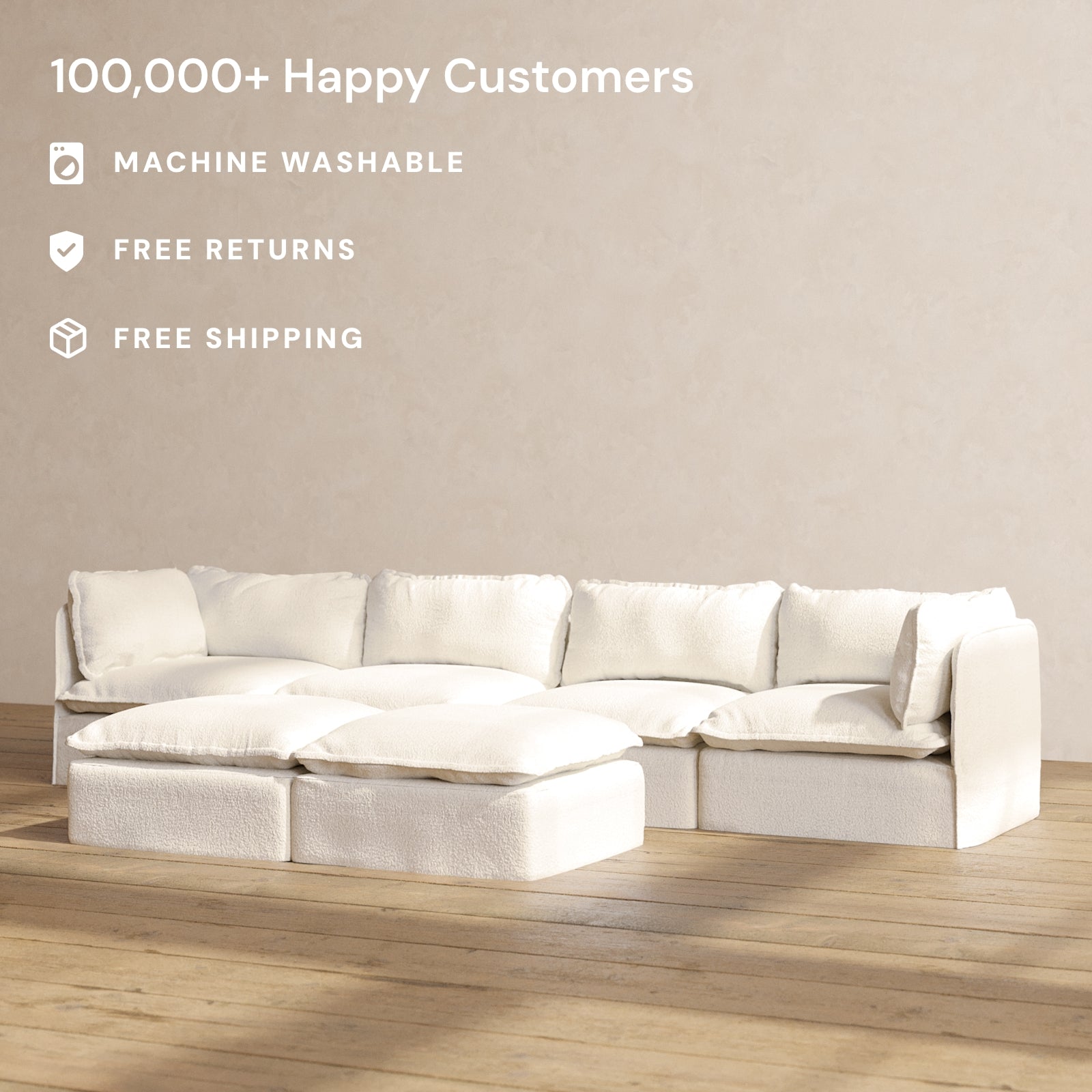 Premium Modular Performance 4-Seater Sofa with Bench Ottoman in Luxe Mousse Fabric | Deluxe Blend for Living Room & Home Theater Comfort