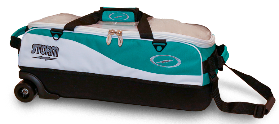 Storm 3 Ball Triple Travel Tote Pro White/Teal Bowling Bag - Premium Bowling Equipment for League Players & Tournaments - Perfect for Bowling Alley, Practice Sessions & Team Events