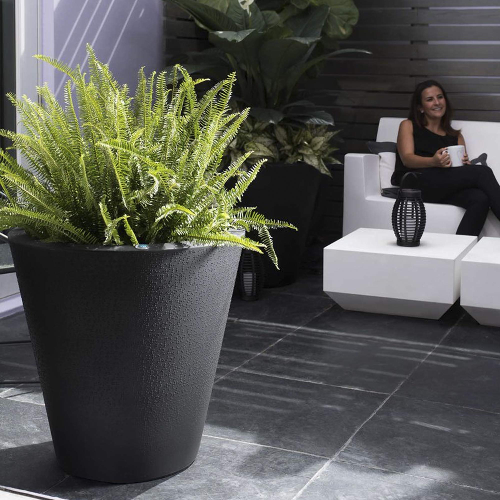 Crescent Garden Dot TruDrop Self-Watering Planter - 26 Inch Indoor/Outdoor Flower Pot in Caviar Black | Perfect for Home Decor, Patio, Balcony & Office Plants