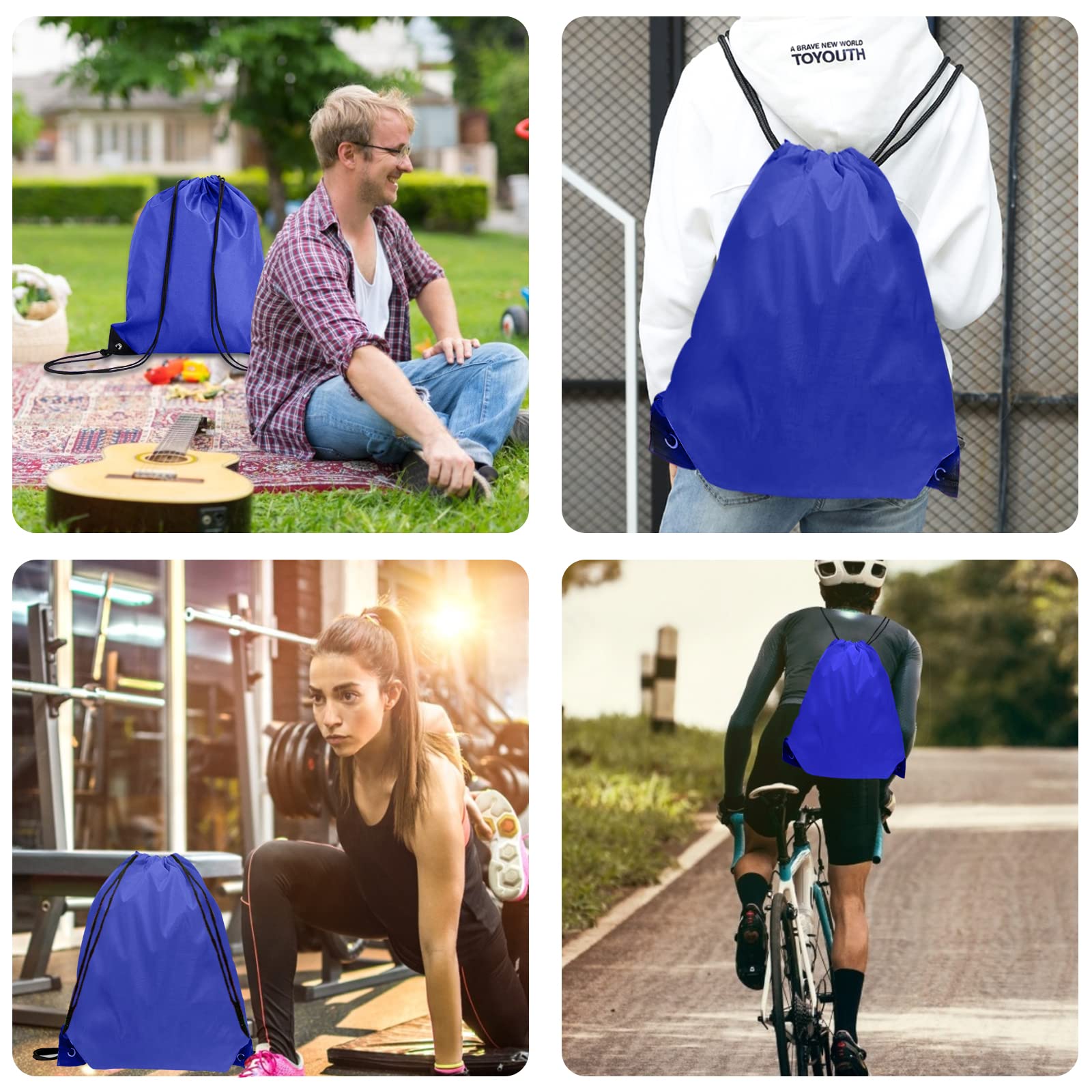 14 Pack Drawstring Backpacks Bulk - Gym Sack Bags for Men & Women - Lightweight Cinch Bags for Sports, Travel & School - Navy Blue Backpack Pouches for Workout, Beach & Daily Use