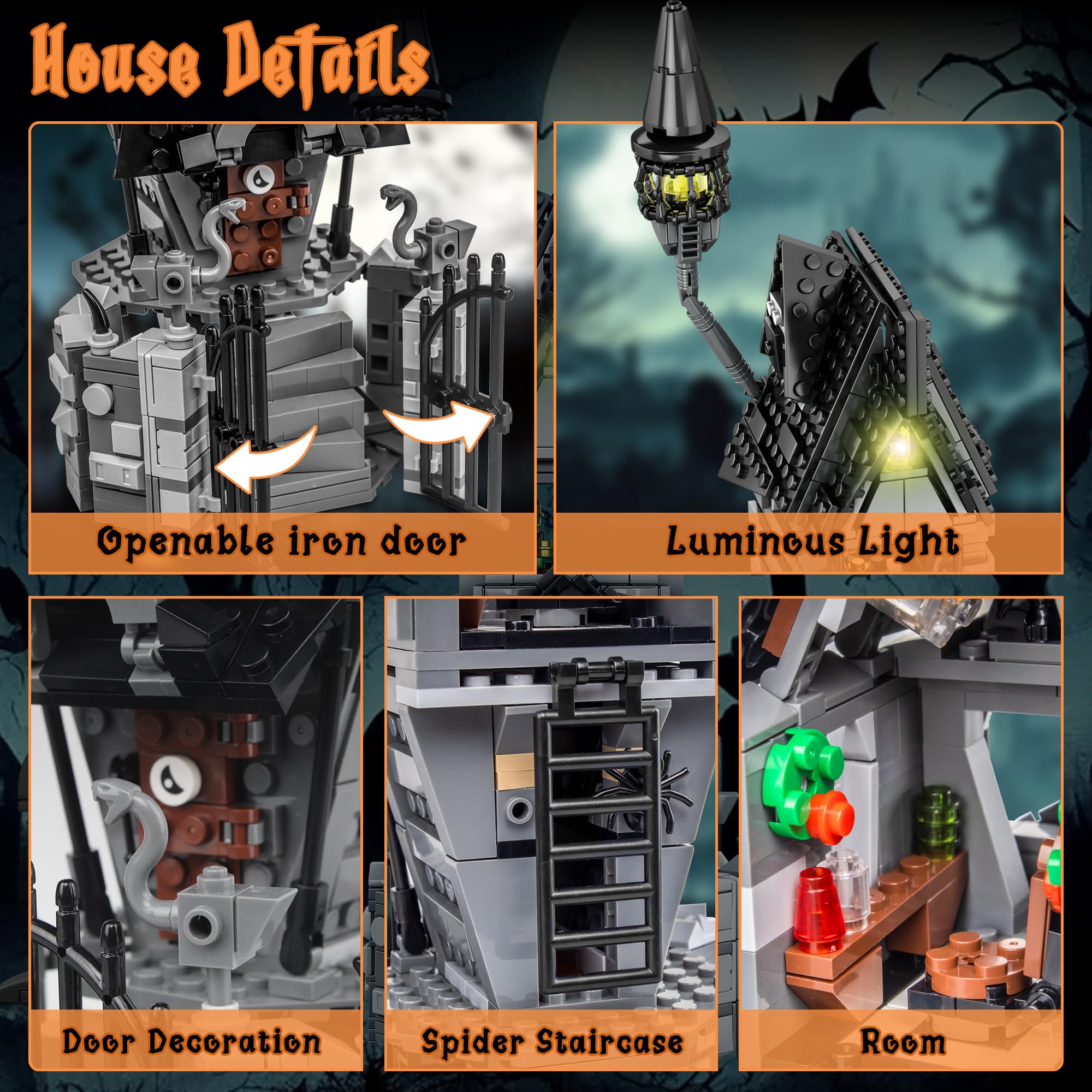 Haunted Mansion Halloween Building Kit - 766pcs Glow-in-the-Dark Christmas Themed Building Blocks Set for Kids & Collectors | Perfect for Holiday Decorations, Gift Giving & Family Fun Activities