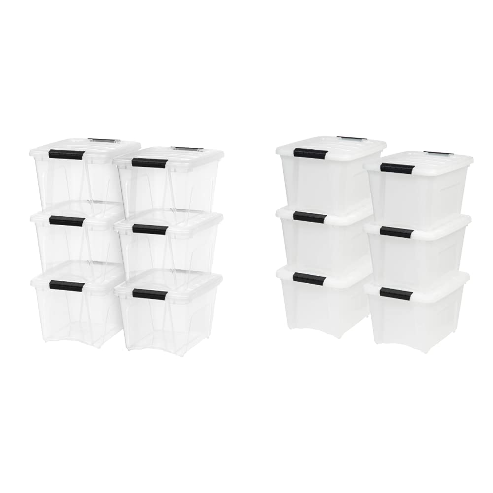 19 Quart Clear Plastic Storage Bins with Pearl Lids - Set of 12 for Home Organization, Pantry, Closet & Office Supplies | Stackable & Durable Storage Containers